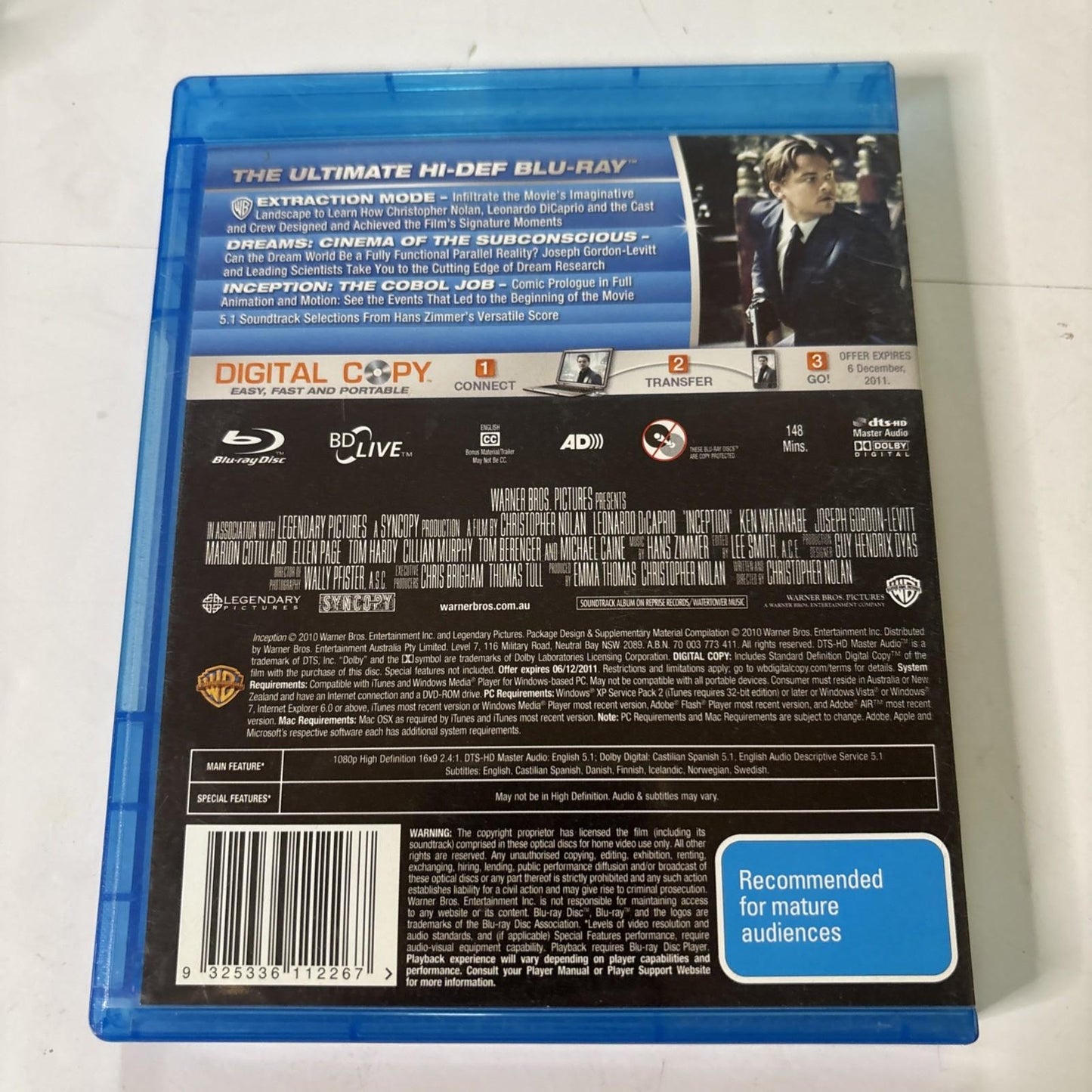 Inception (Blu-ray + DVD, 2010) Leonardo DiCaprio Region B &4