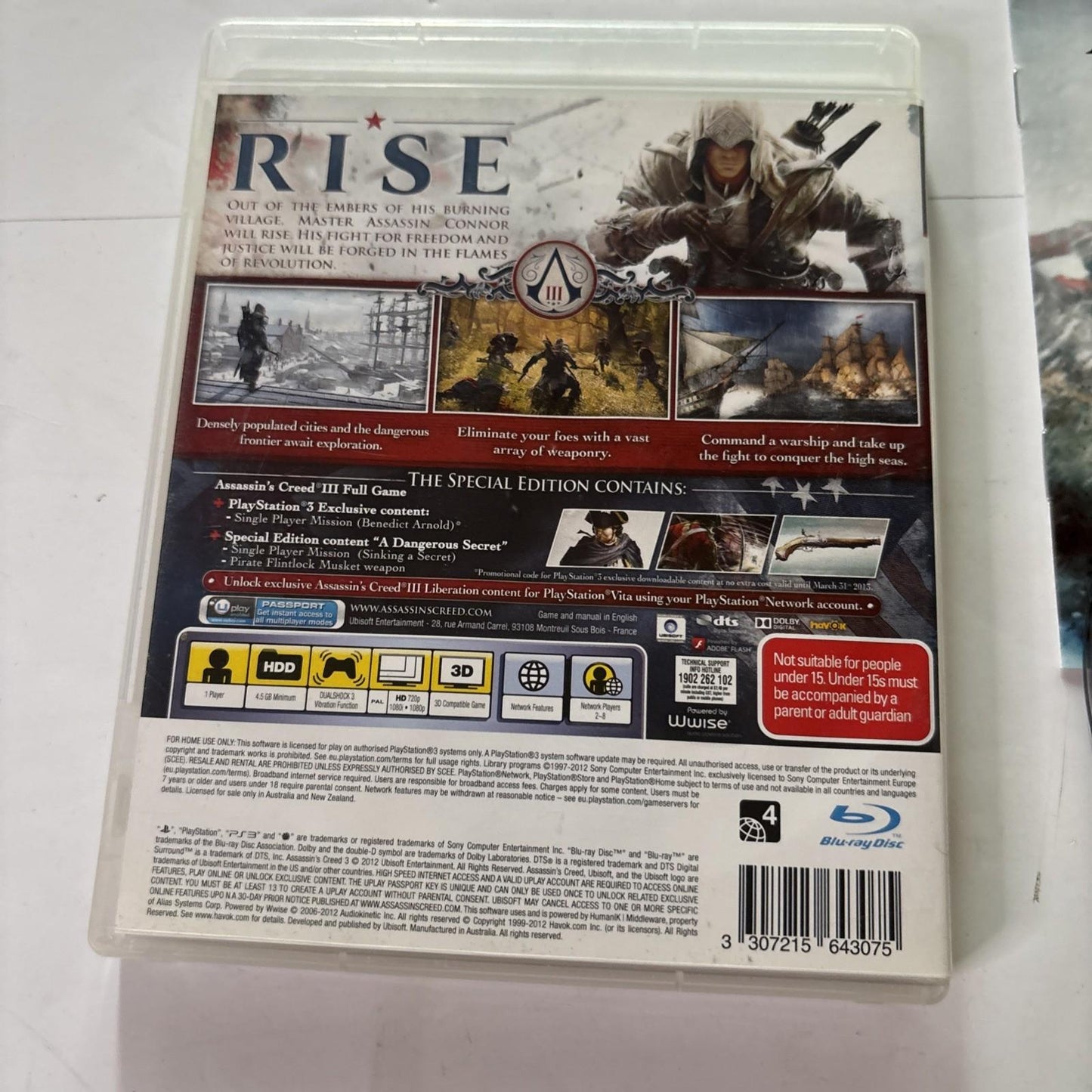 Assassin's Creed 3 Sony Playstation 3 PS3 Manual