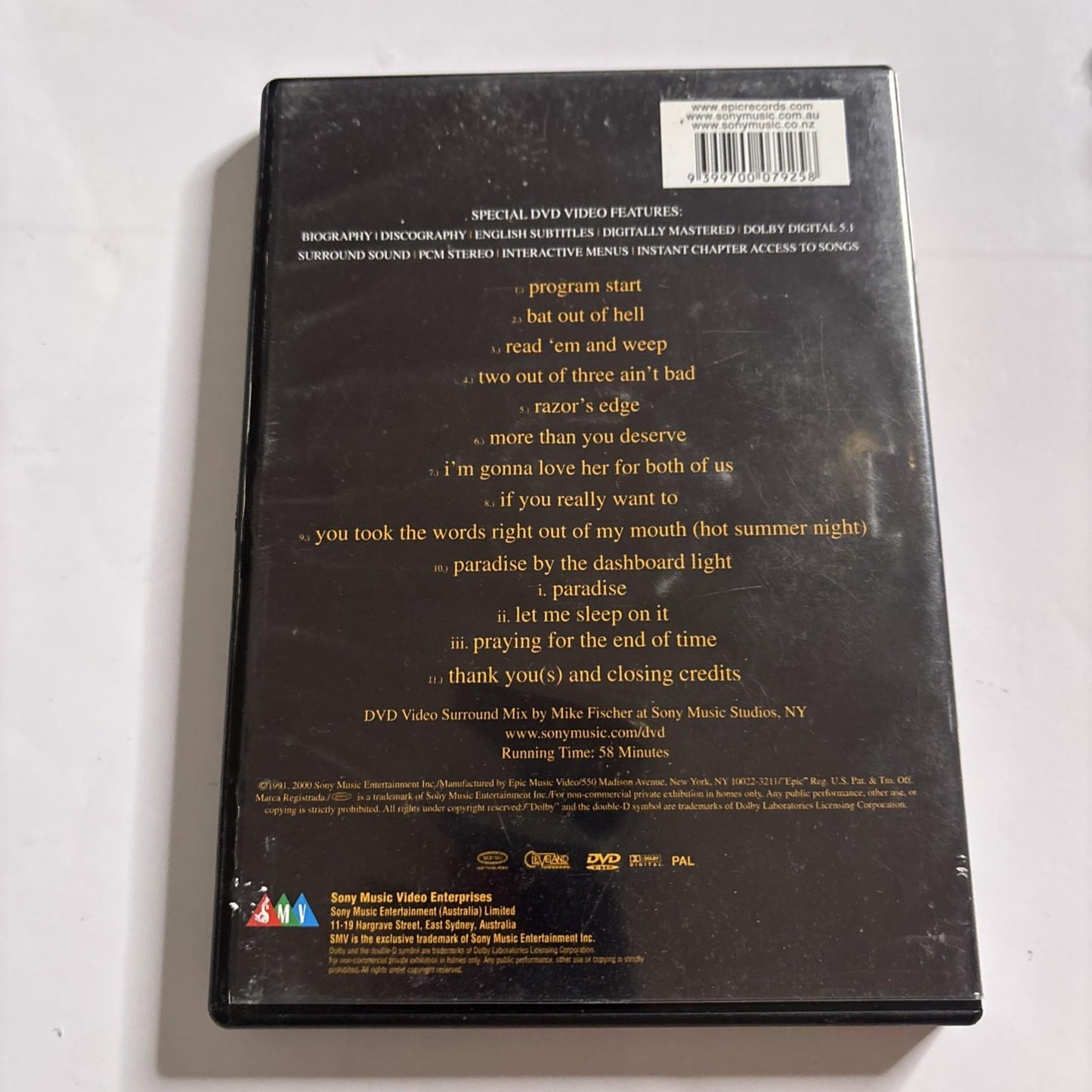 Meat Loaf Hits Out Of Hell (DVD, 2000) All Regions