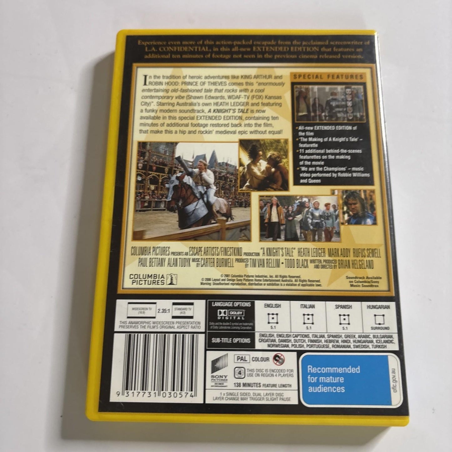 A Knight's Tale (Extended Edition, DVD, 2001) Heath Ledger Region 4 NEW