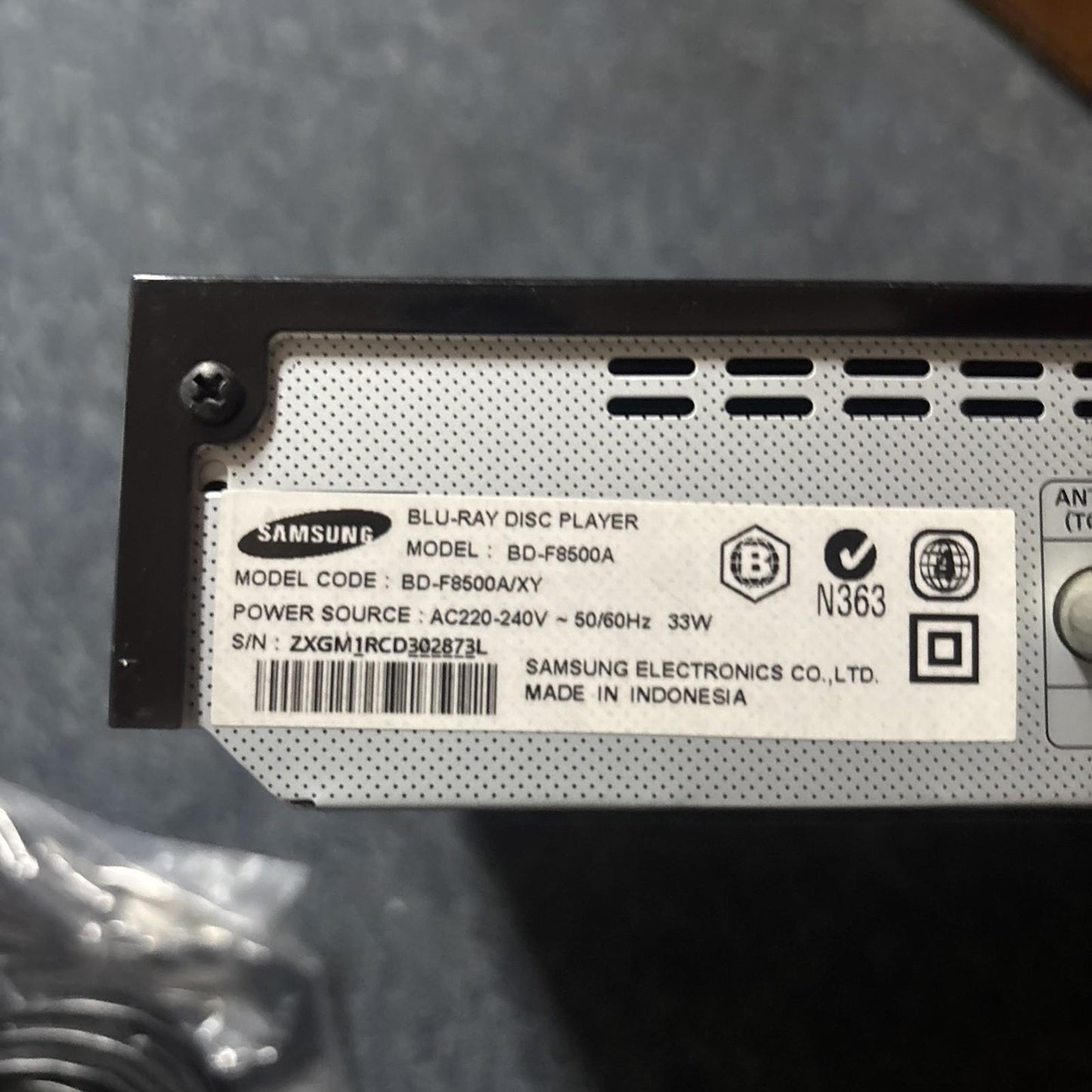 Samsung 3D Blu-ray Player BD-F8500A/XY Region B *No Remote Control