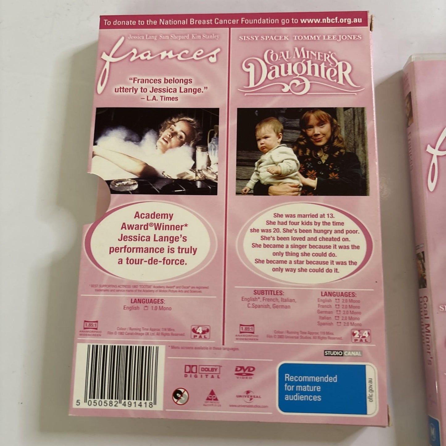 Frances / Coal Miner's Daughter (DVD, 1982) Jessica Lang, Sissy Spacek Region 4