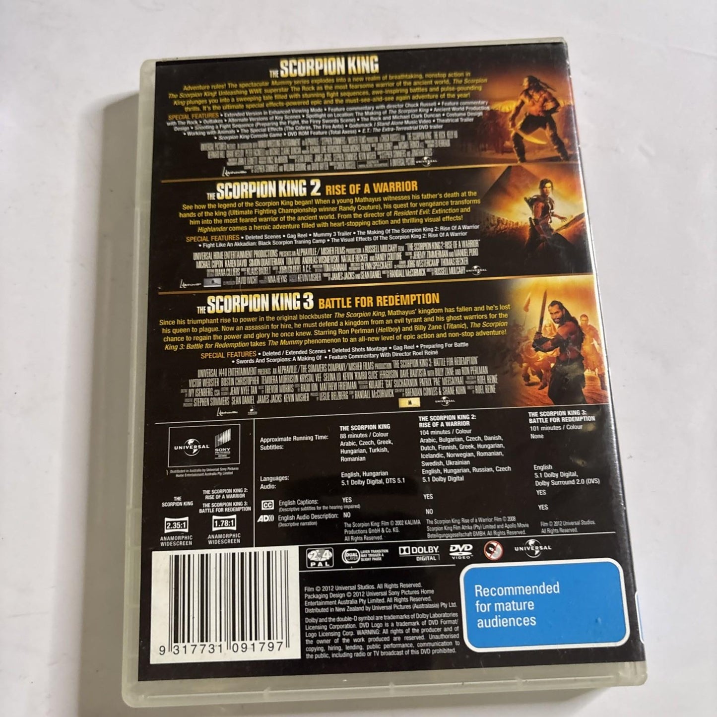The Scorpion King Trilogy 1 2 3 (DVD, 3-Disc) Region 4,2