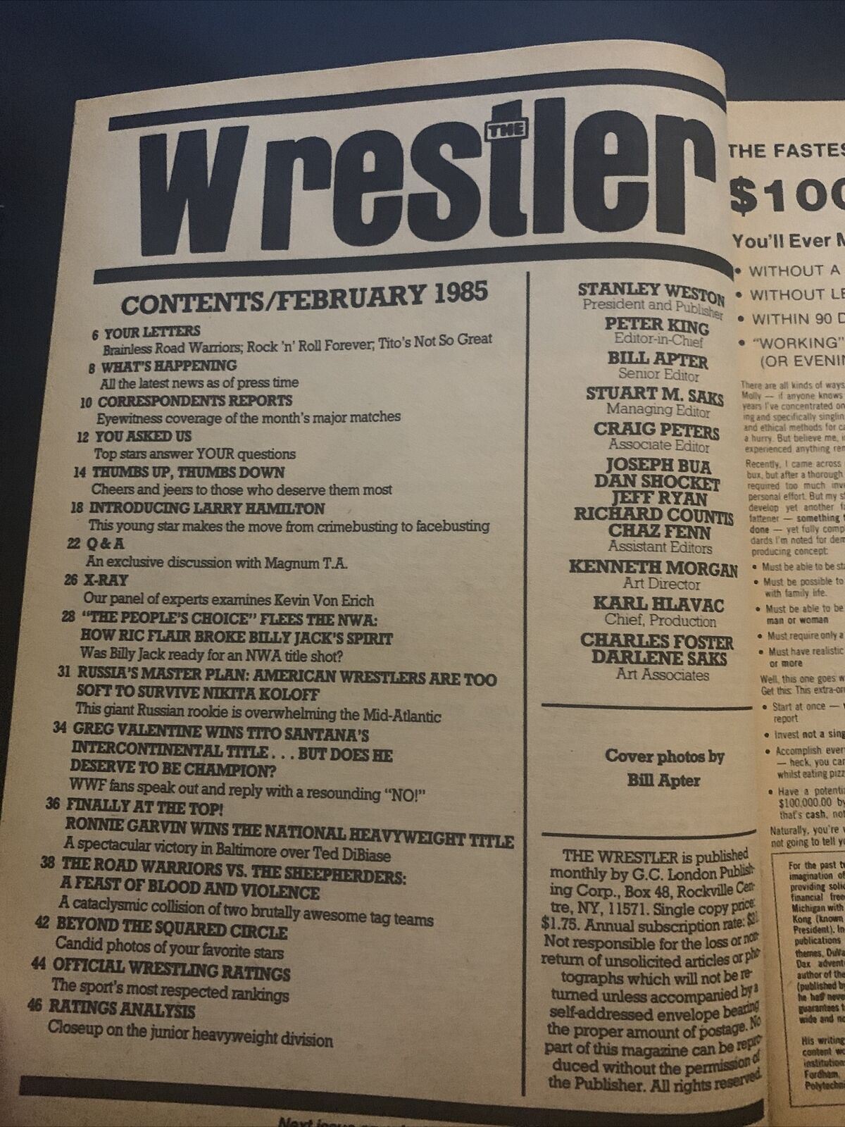 The Wrestler Magazine February 1985 - Ric Flair, Billy Jack, Greg Valentine