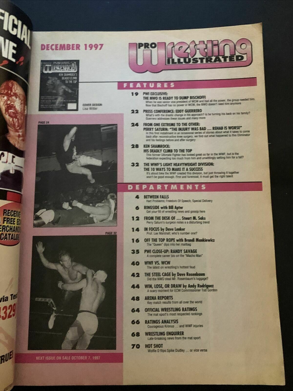 Pro Wrestling Illustrated Magazine December 1997 - Ken Shamrock, Randy Savage