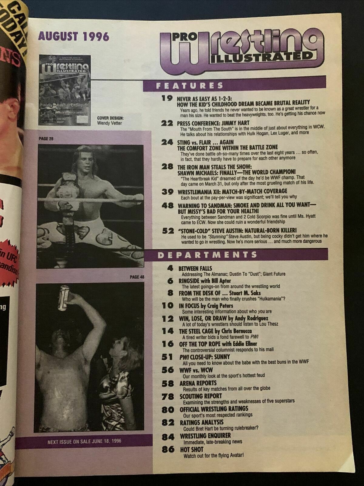 Pro Wrestling Illustrated Magazine August 1996 - Shawn Michaels, Warrior, Sunny