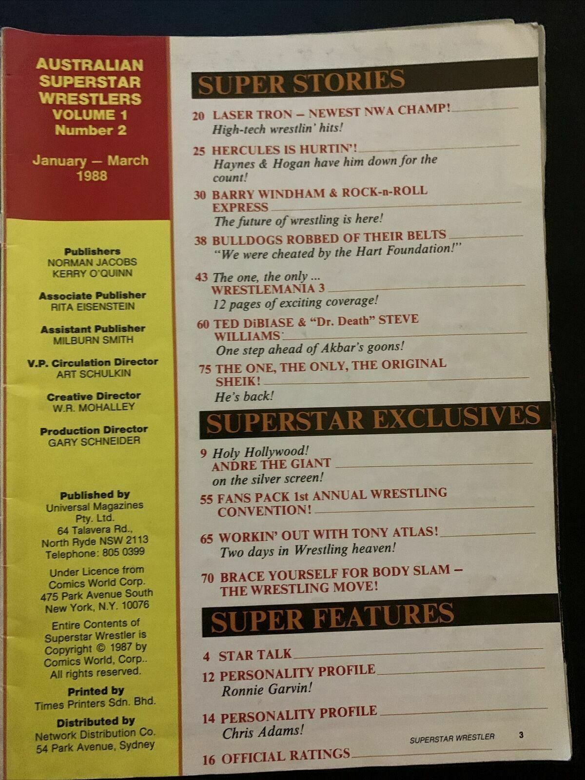 Australian Superstars Wrestlers Magazine Jan-March 1988 - Mr T, Hulk Hogan
