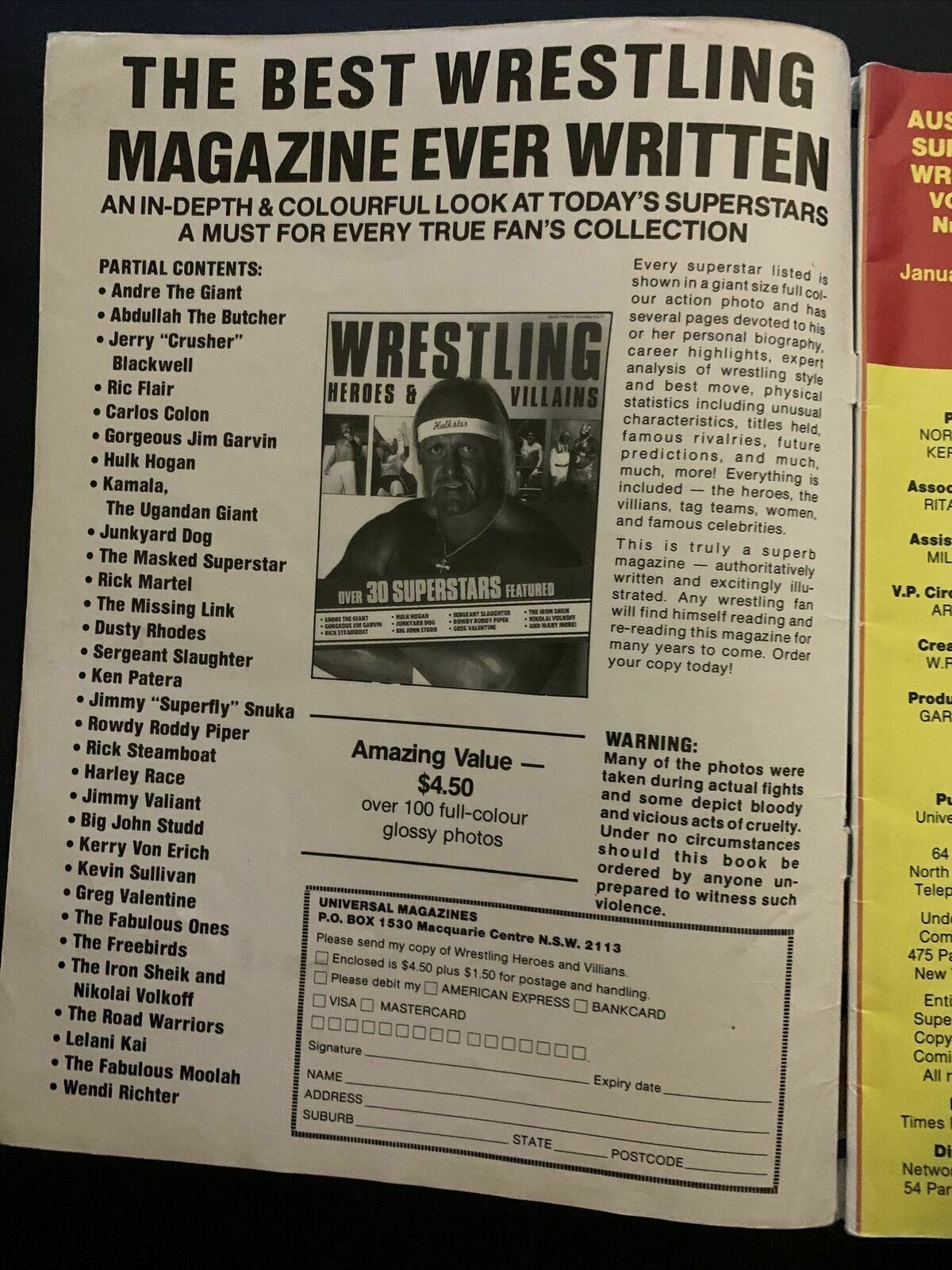 Australian Superstars Wrestlers Magazine Jan-March 1988 - Mr T, Hulk Hogan