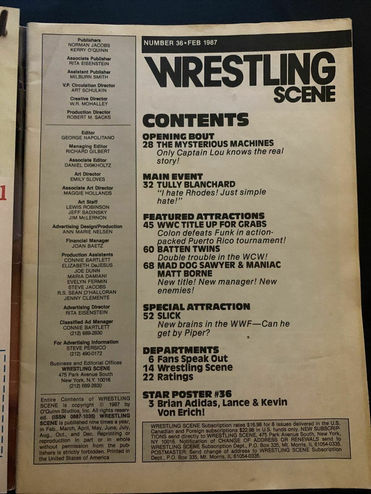 Wrestling Scene Magazine February 1987 - Rhodes, Tully Blanchard, Carlos Colon