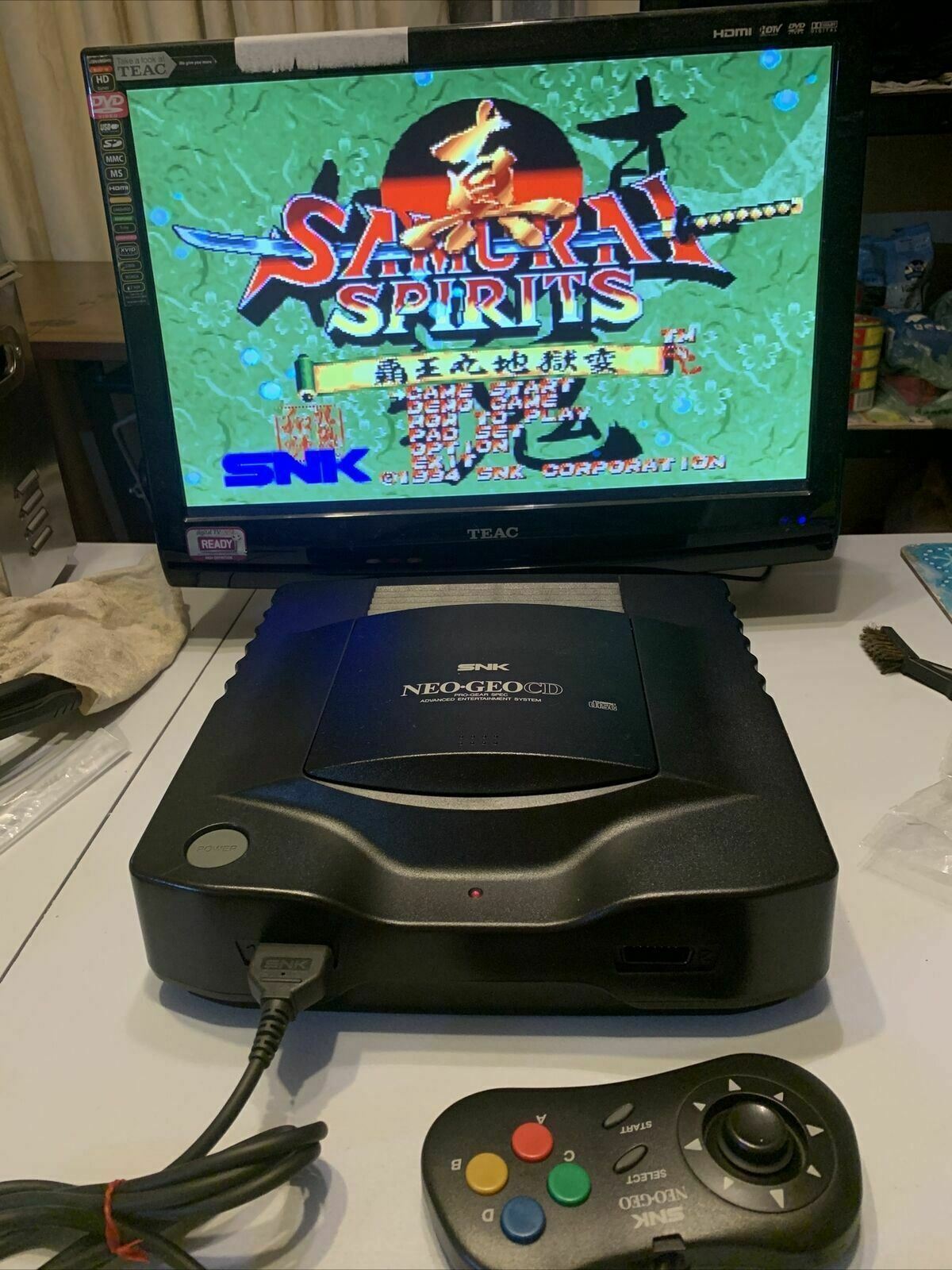 SNK Neo Geo CD Japan Console w/ Samurai Spirits, Controller, Power Supply & AV