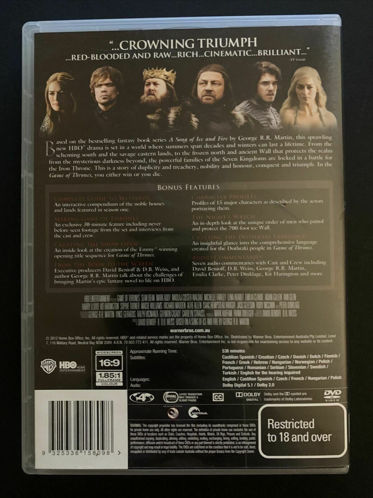 Game Of Thrones : Season 1 (DVD, 2012, 5-Disc Set) Region 2,4