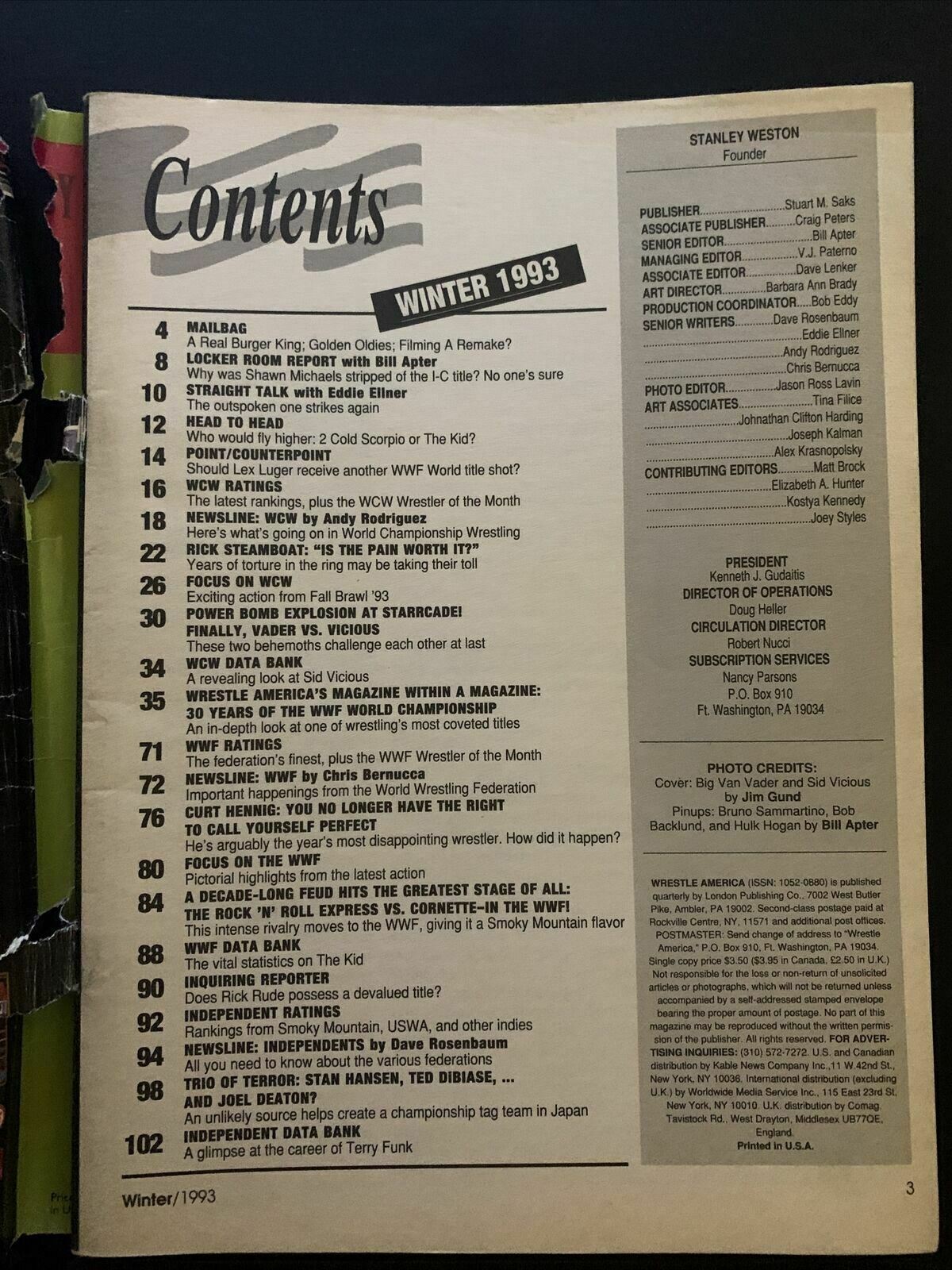 Wrestle America Magazine Winter 1993 - Vicious Vs Vader