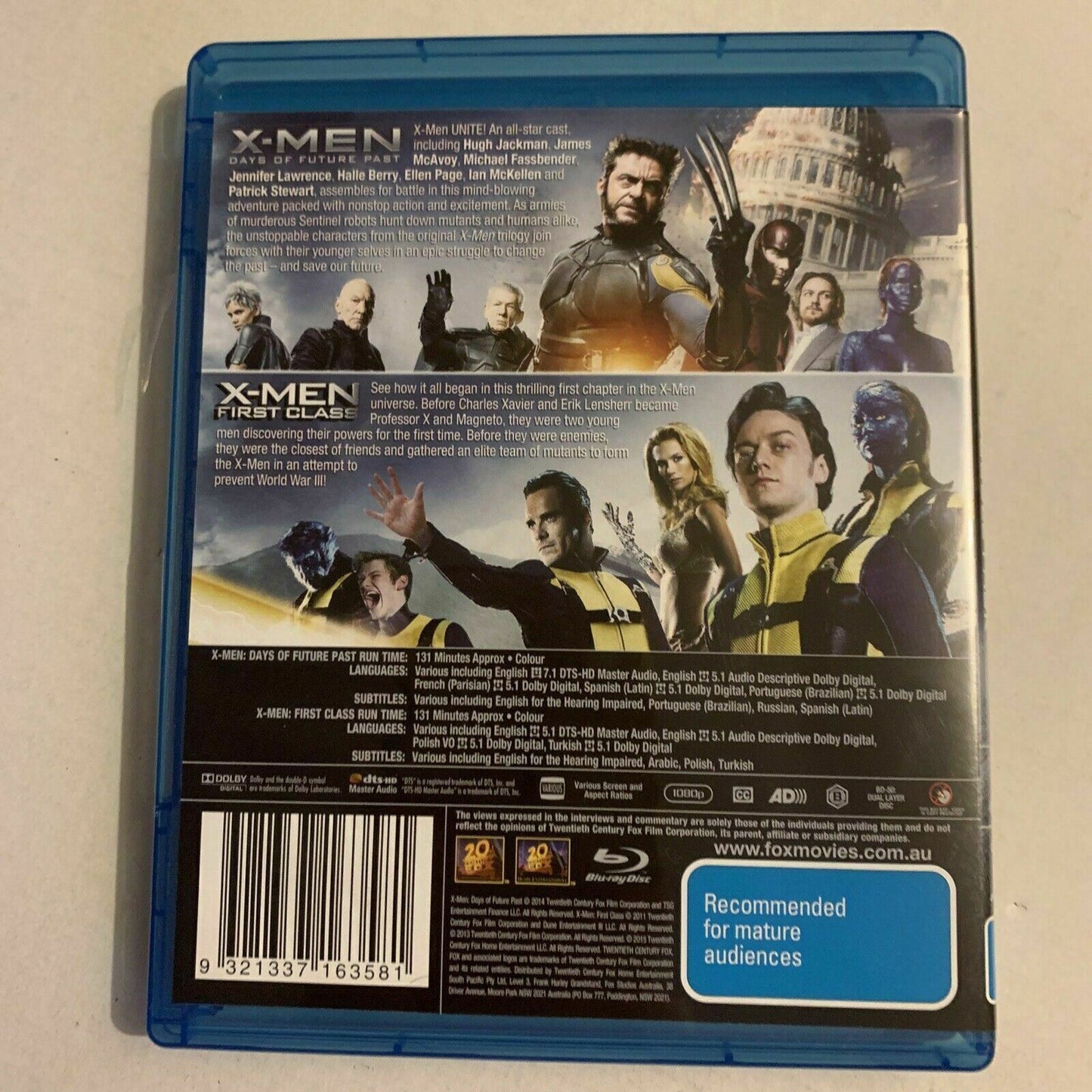 X-Men First Class / Days Of Future Past (Blu-ray, 2013) Region B
