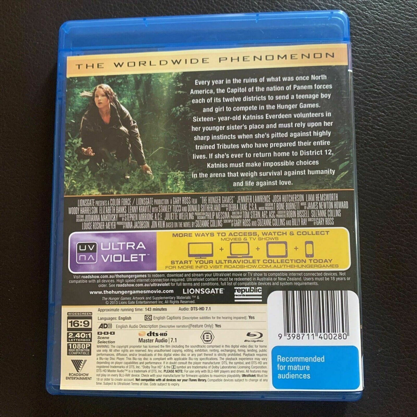 The Hunger Games (Blu-ray, 2013) Jennifer Lawrence, Liam Hemsworth. Region B