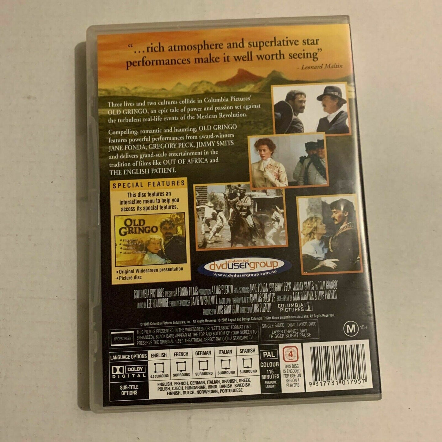 Old Gringo (DVD, 1989) Jane Fonda, Gregory Peck, Jimmy Smits. Region 4&2
