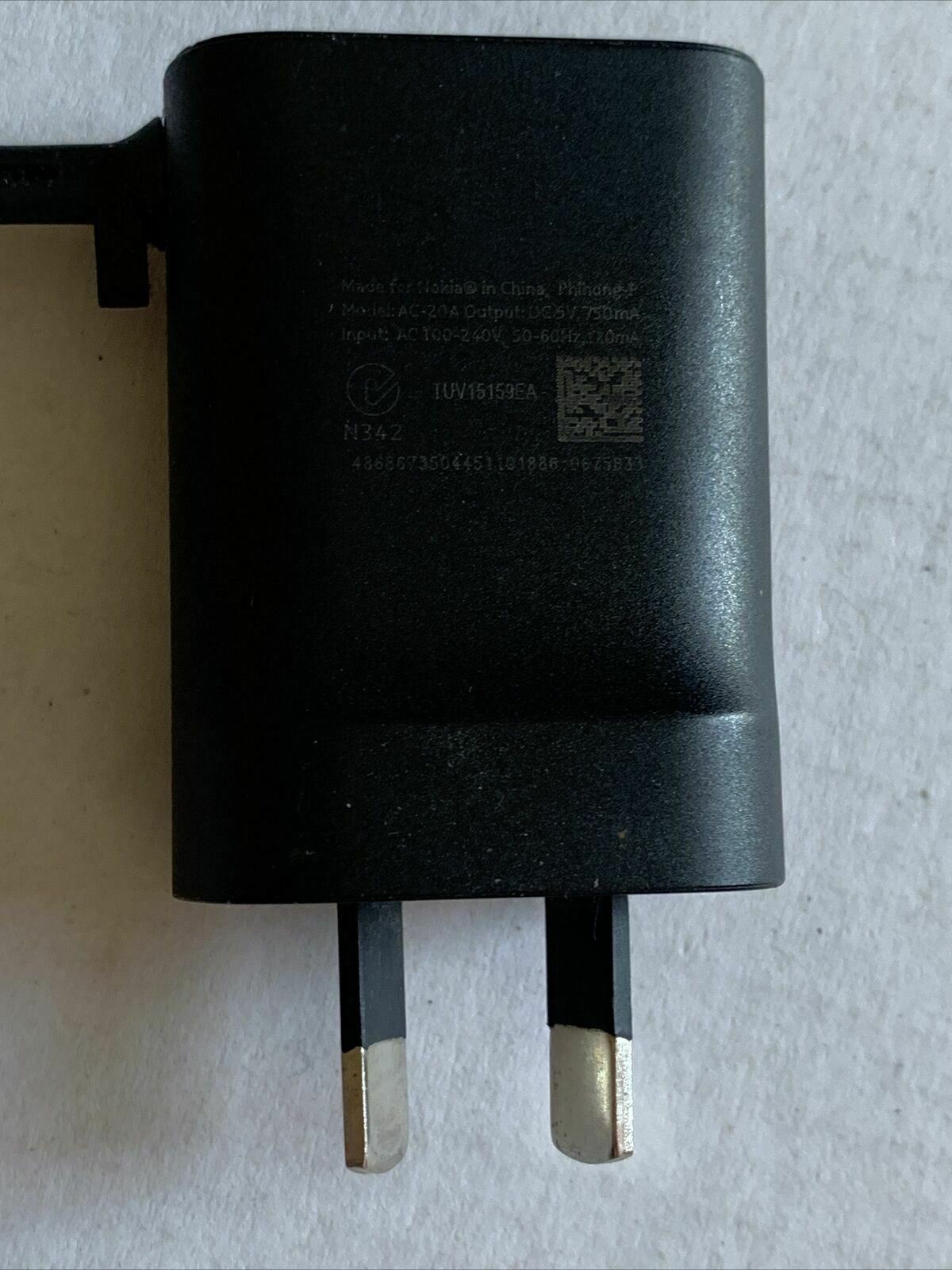 Genuine Nokia AC-20A 5V 750mA AC Adapter Travel Charger 100-240v Micro-USB