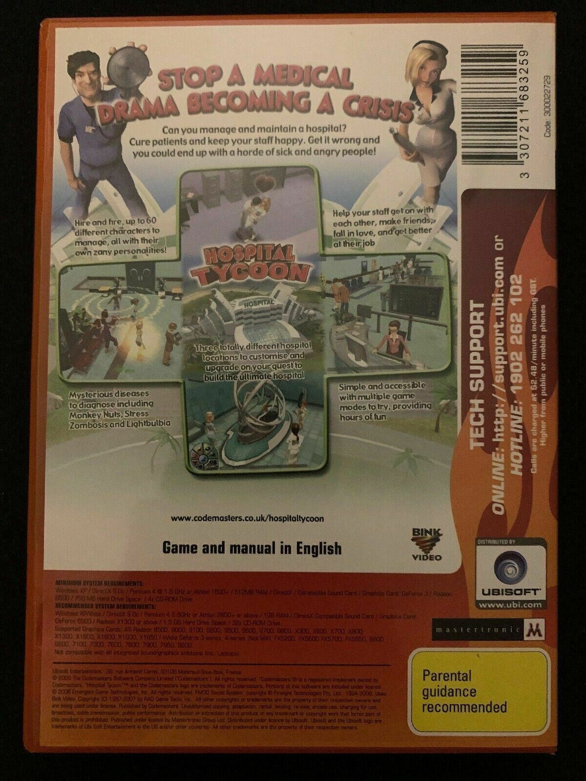 Hospital Tycoon PC CD-ROM Ubisoft Codemasters Doctor Nurse Sim Management Game