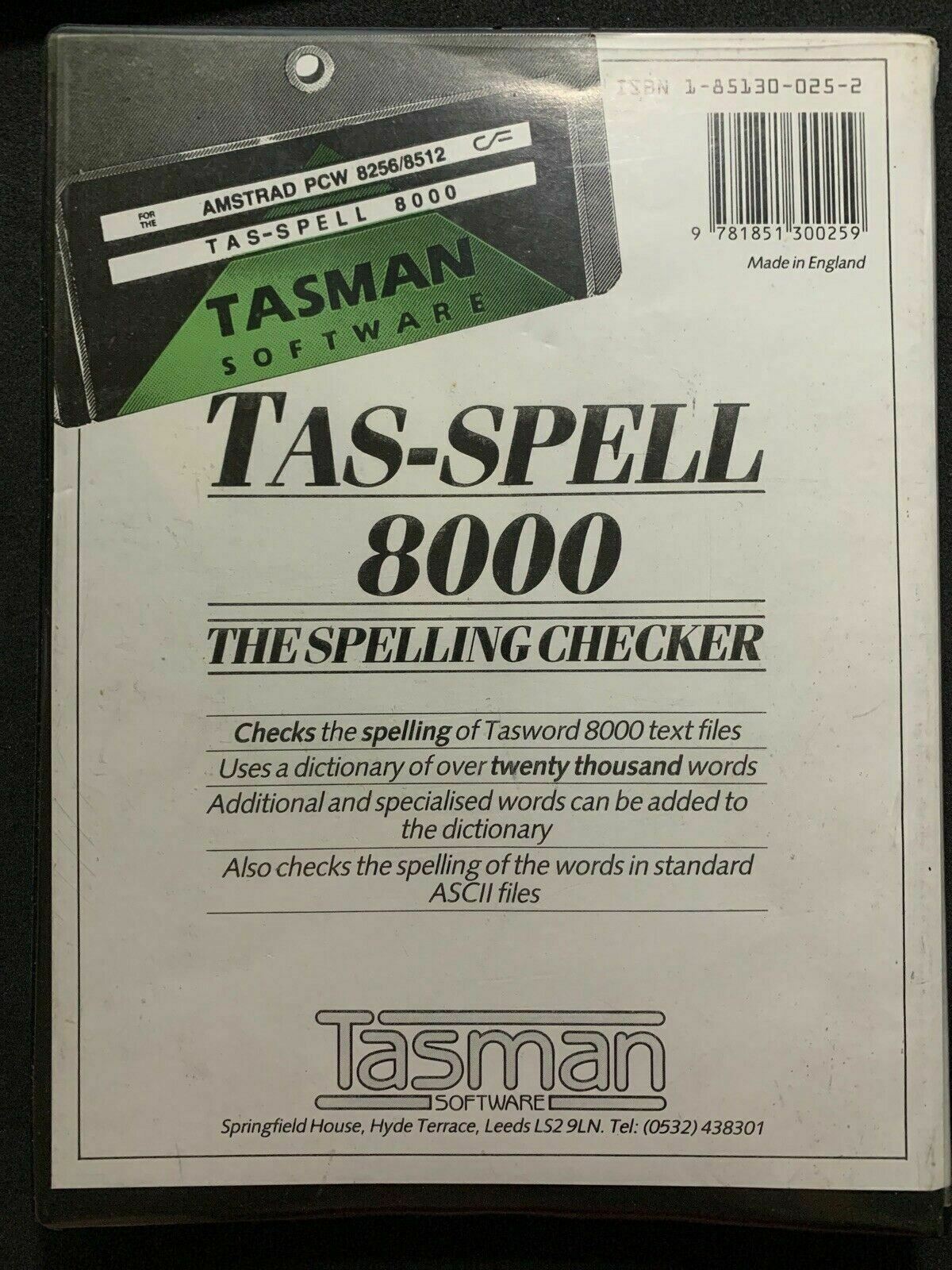 TAS-SPELL 8000 Spelling Checker For Amstrad PCW 8256 and 8512 (1986) Software