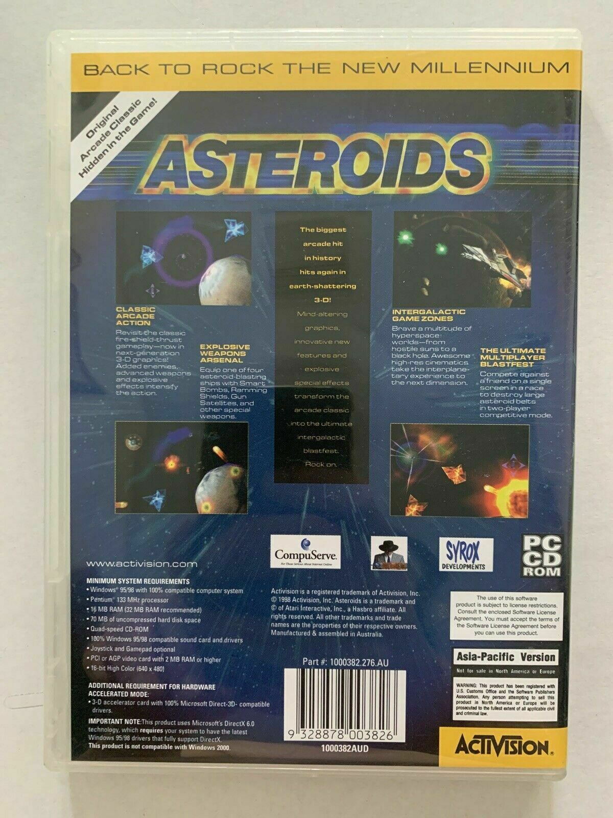 Asteroids (PC, 1998) Activision for Windows 95 98 XP