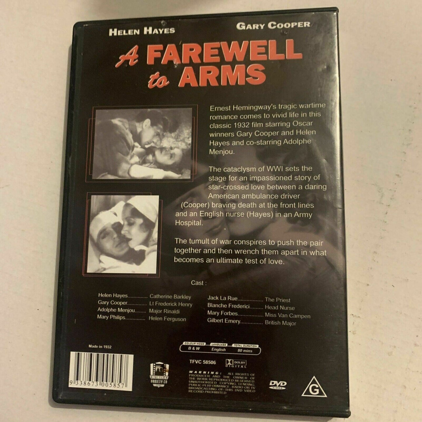 A Farewell To Arms (DVD, 1932) Helen Hayes, Gary Cooper