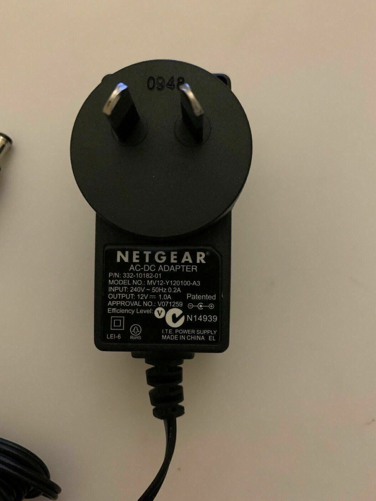 Netgear AC Adapter MV12-Y120100-A3 Power Supply 12V 1A      332-10182-01