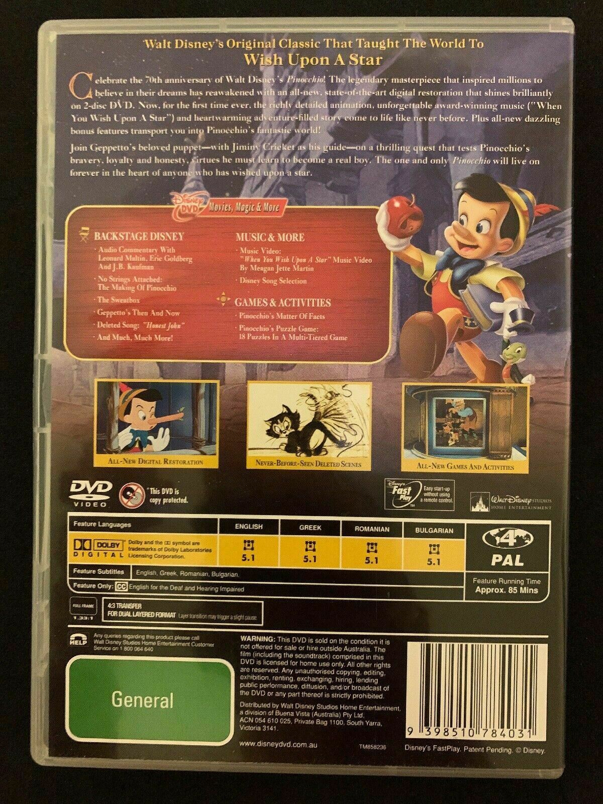 Pinocchio (DVD, 2012, 2-Disc Set) Disney Platinum Edition 70th Anniversary