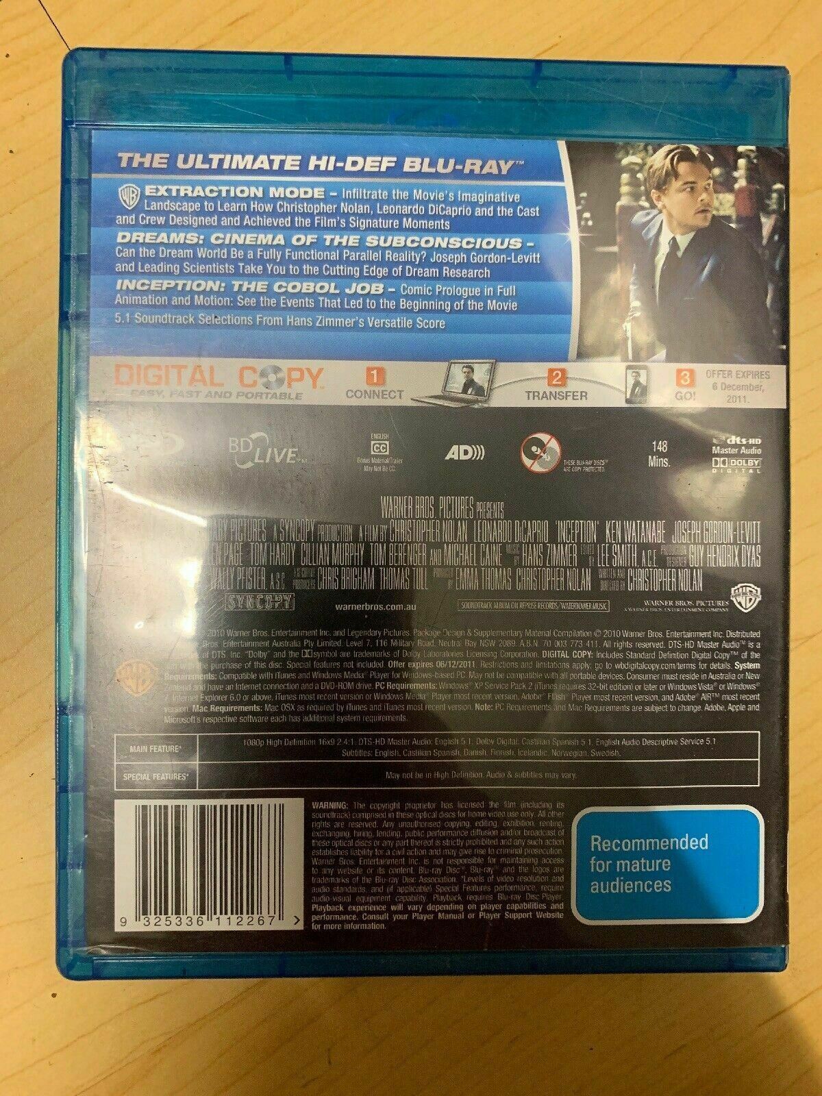 Inception (Blu-ray, 2010, 4-Disc Set)
