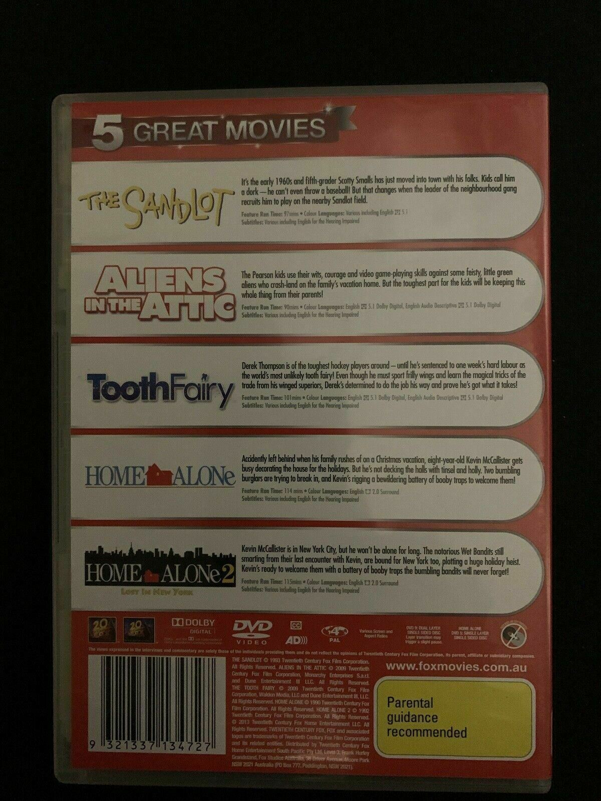 Tooth Fairy/ Aliens In The Attic/ Home Alone 1 & 2/ The Sandlot - 5 DVD's R4