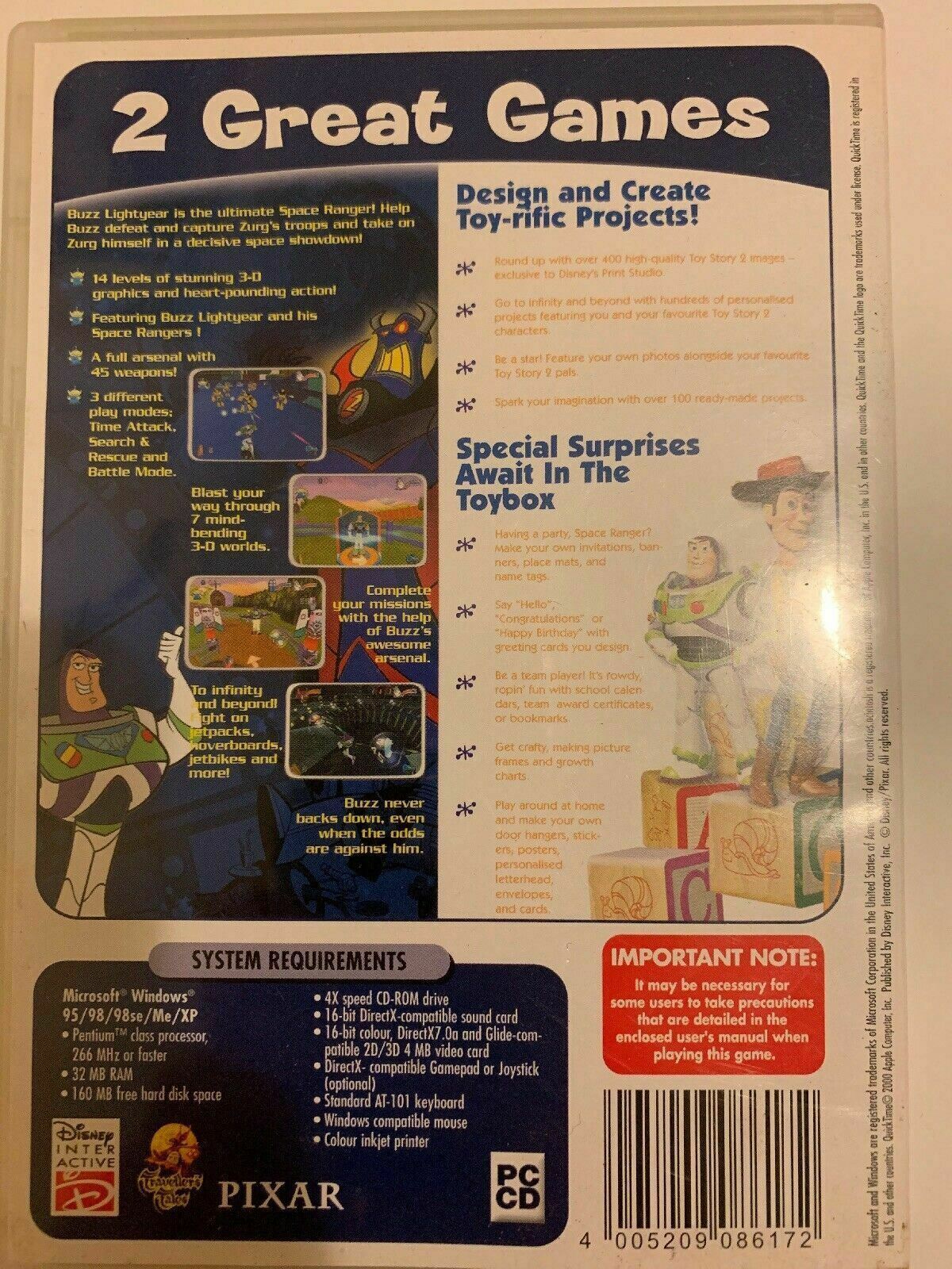 Disney Pixar Buzz LightYear Star Command + Toy Story 2 Print Studio PC Game