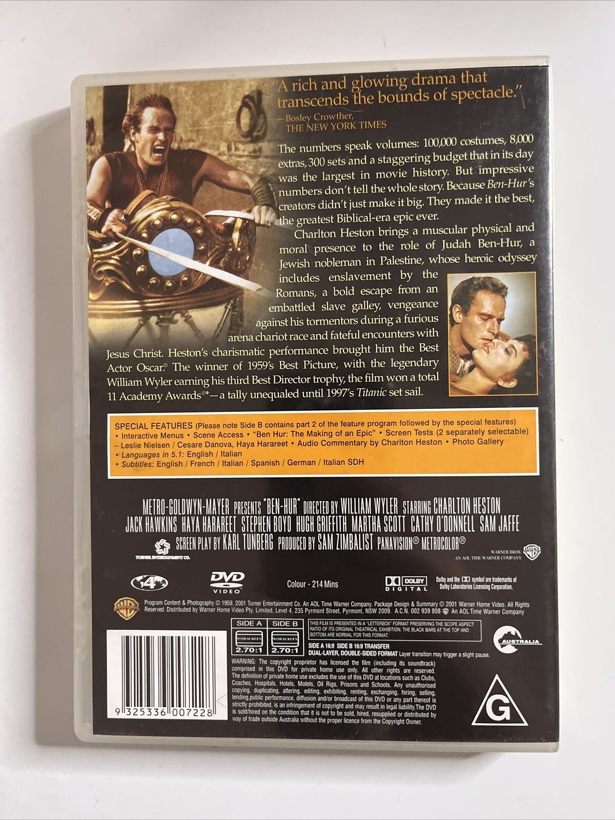 Ben Hur (DVD, 1959) Charlton Heston, Jack Hawkins, Stephen Boyd. Region 4