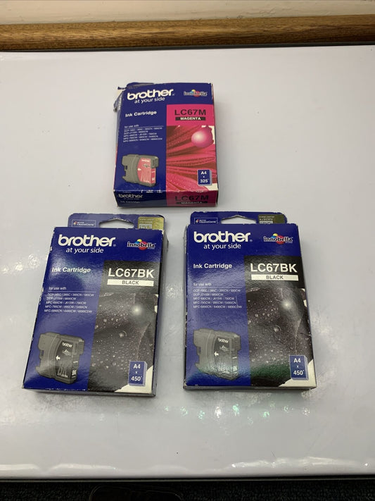 2x Brother LC67BK Black + LC67M Magenta Ink Cartridge NEW