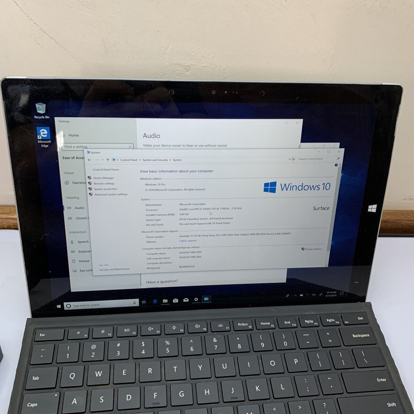 Microsoft Surface Pro 3 128GB model 1361 i5-4300U 4GB Type Cover Keyboard Win10