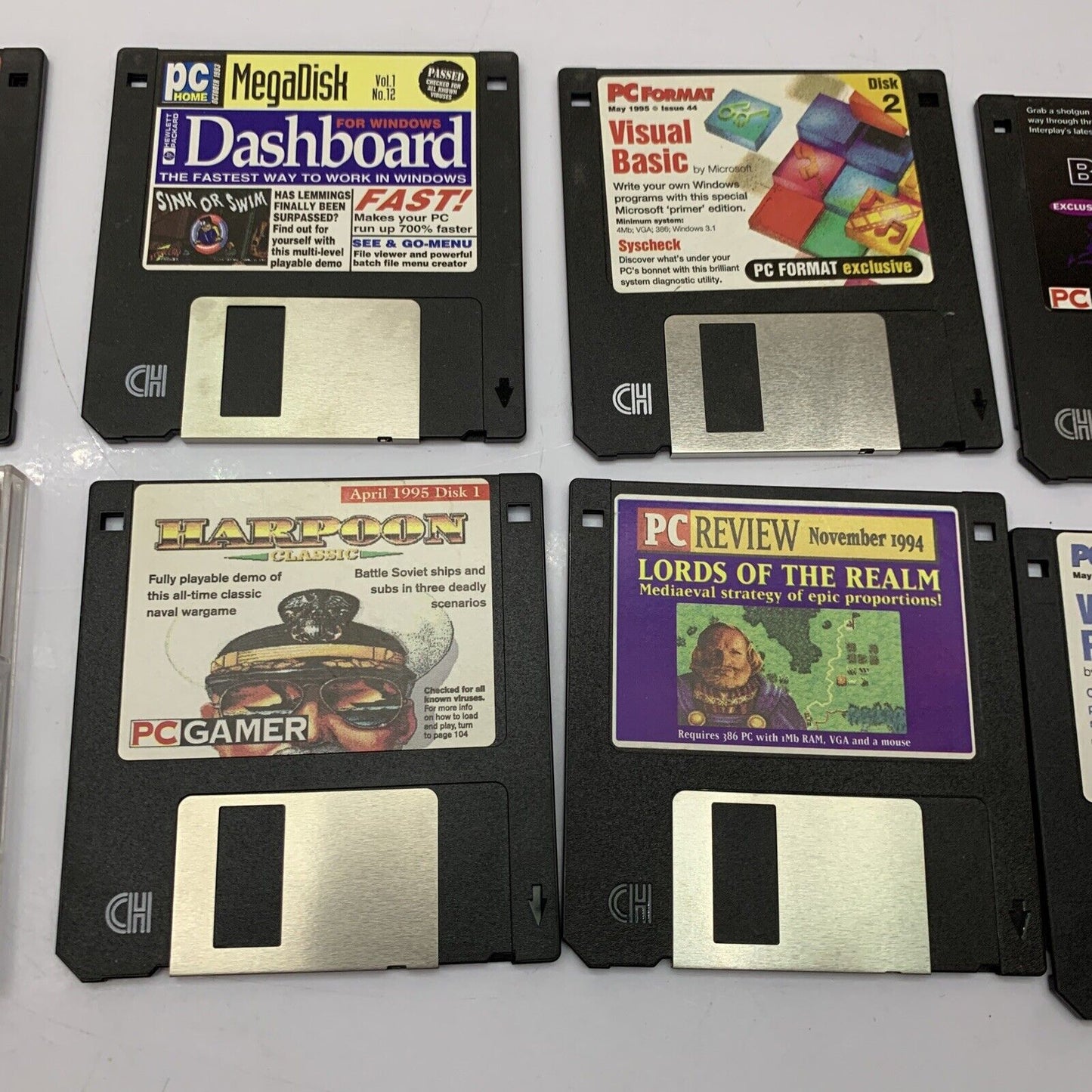 7x PC Demo Magazine Games 3.5" Diskette Floppy Disk PC Gamer Review