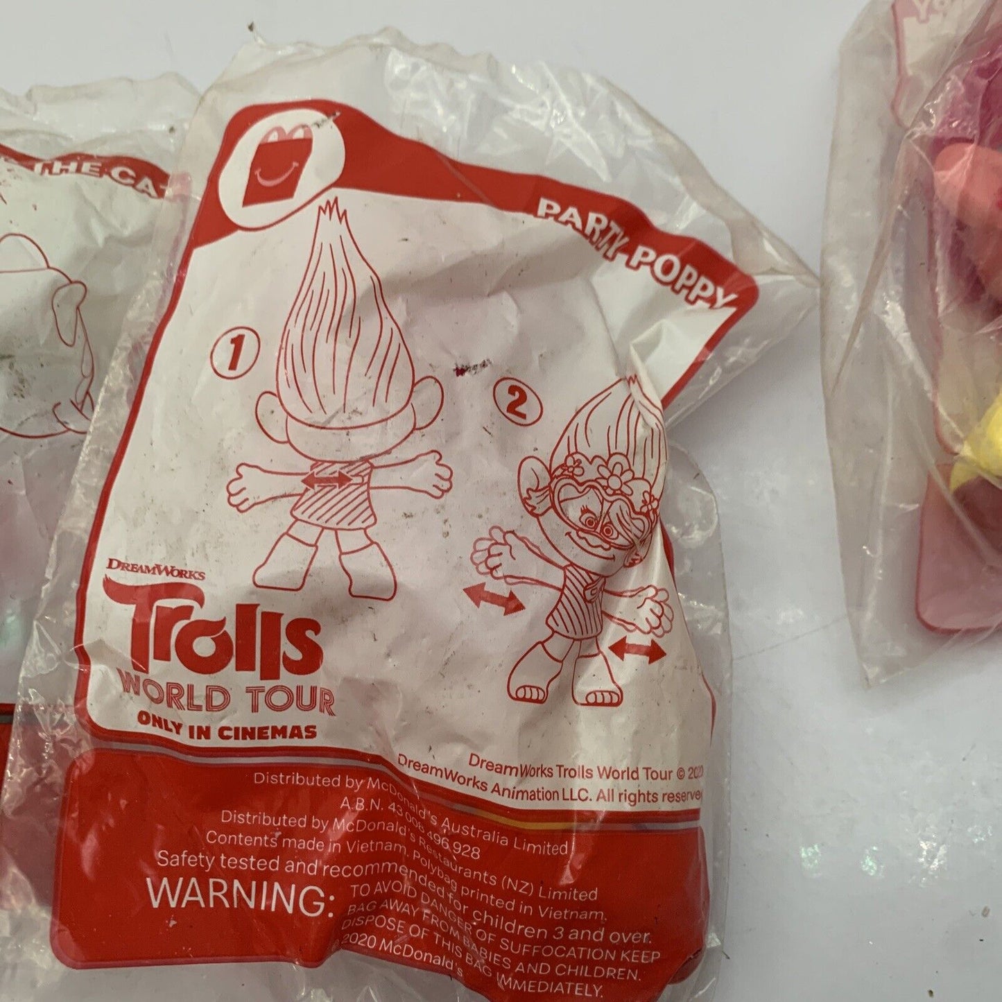 2x Trolls + Pikmi Pops  McDonald's Figure Fetty The Cat Trolls Party Poppy NEW