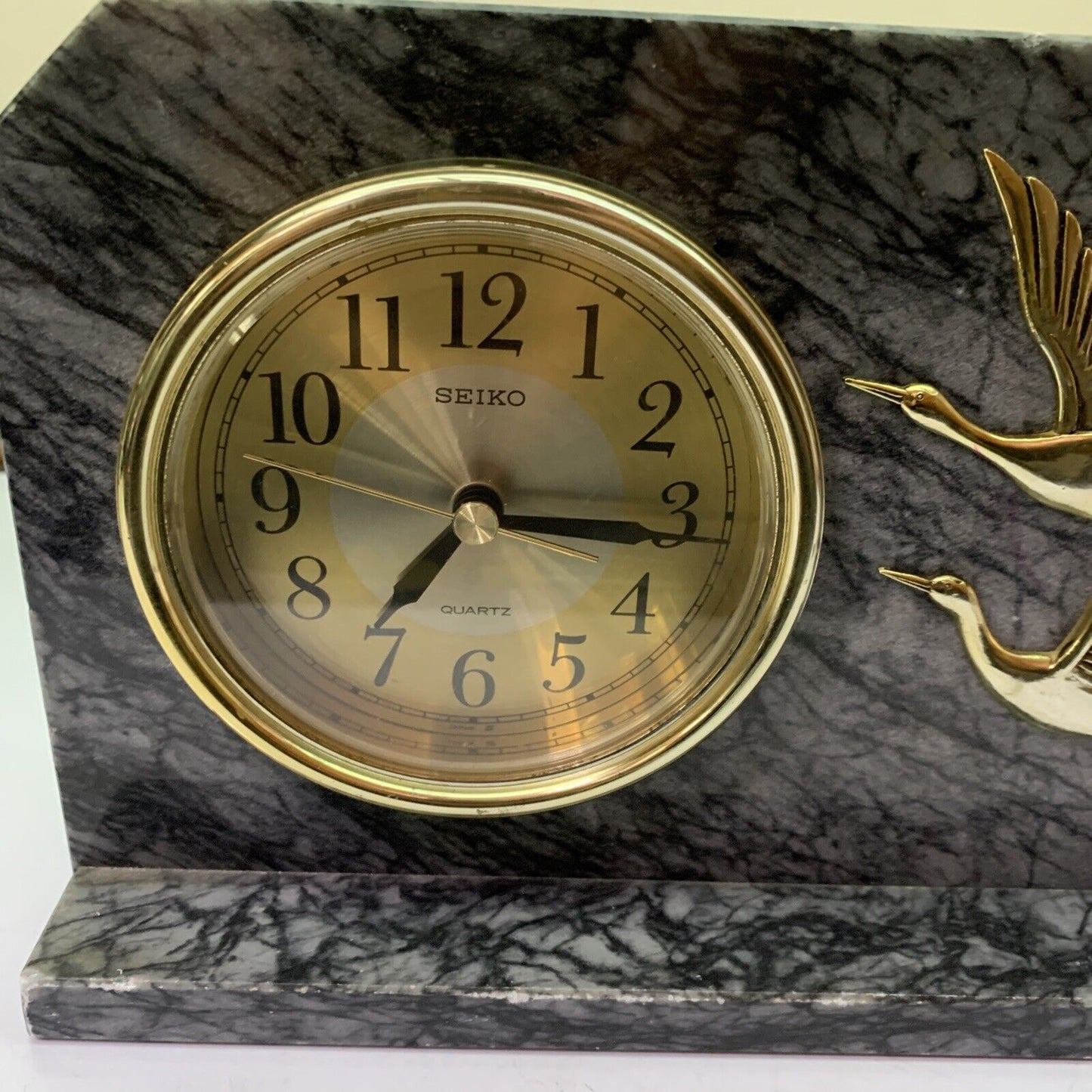 Seiko Quartz Crane Marble Clock Desk Shelf QZ253K Made in Japan