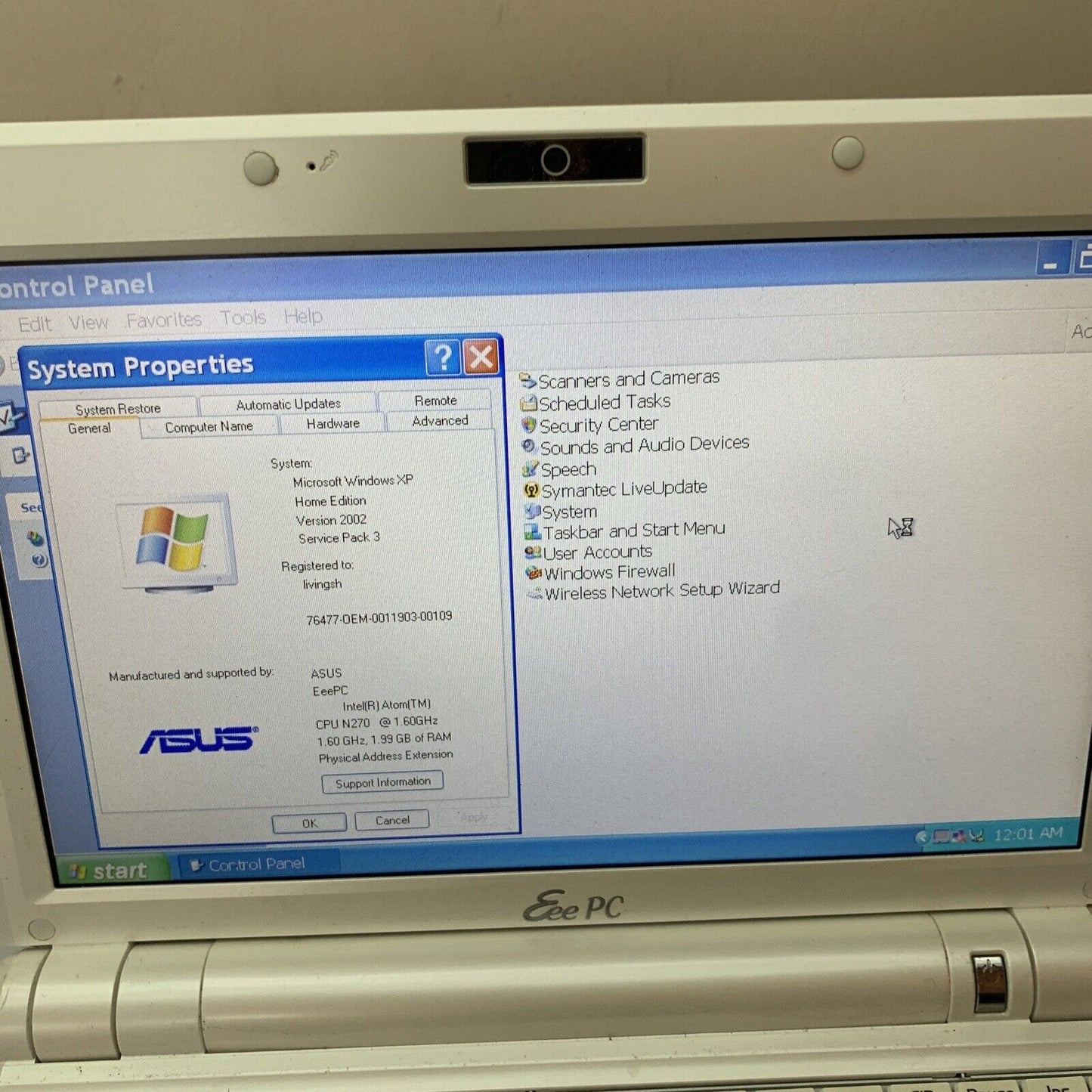 ASUS EEE PC 900A Laptop Intel Atom 1.6Ghz 2Gb RAM 16GB Windows XP