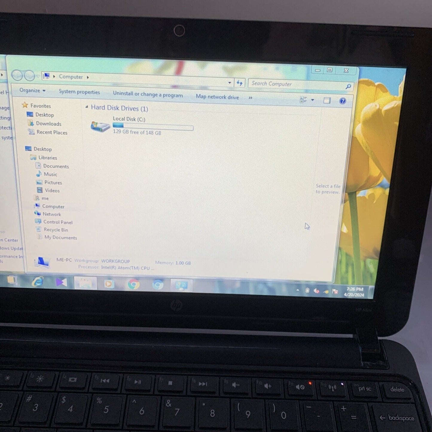 HP Mini 210 10.1" Laptop Intel Atom N450 1.66Ghz 1GB RAM 150GB Windows 7