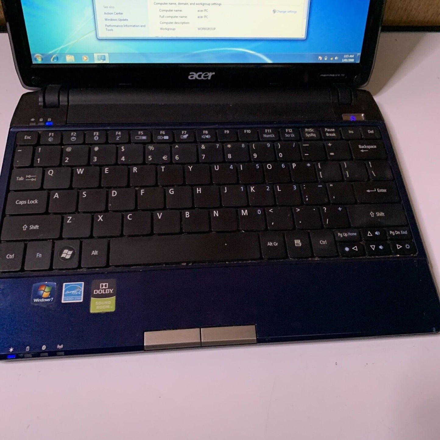 Acer Aspire One 752 Laptop 11.5" Intel Celeron M 743 1.3Ghz 2GB RAM 250 GB Win 7