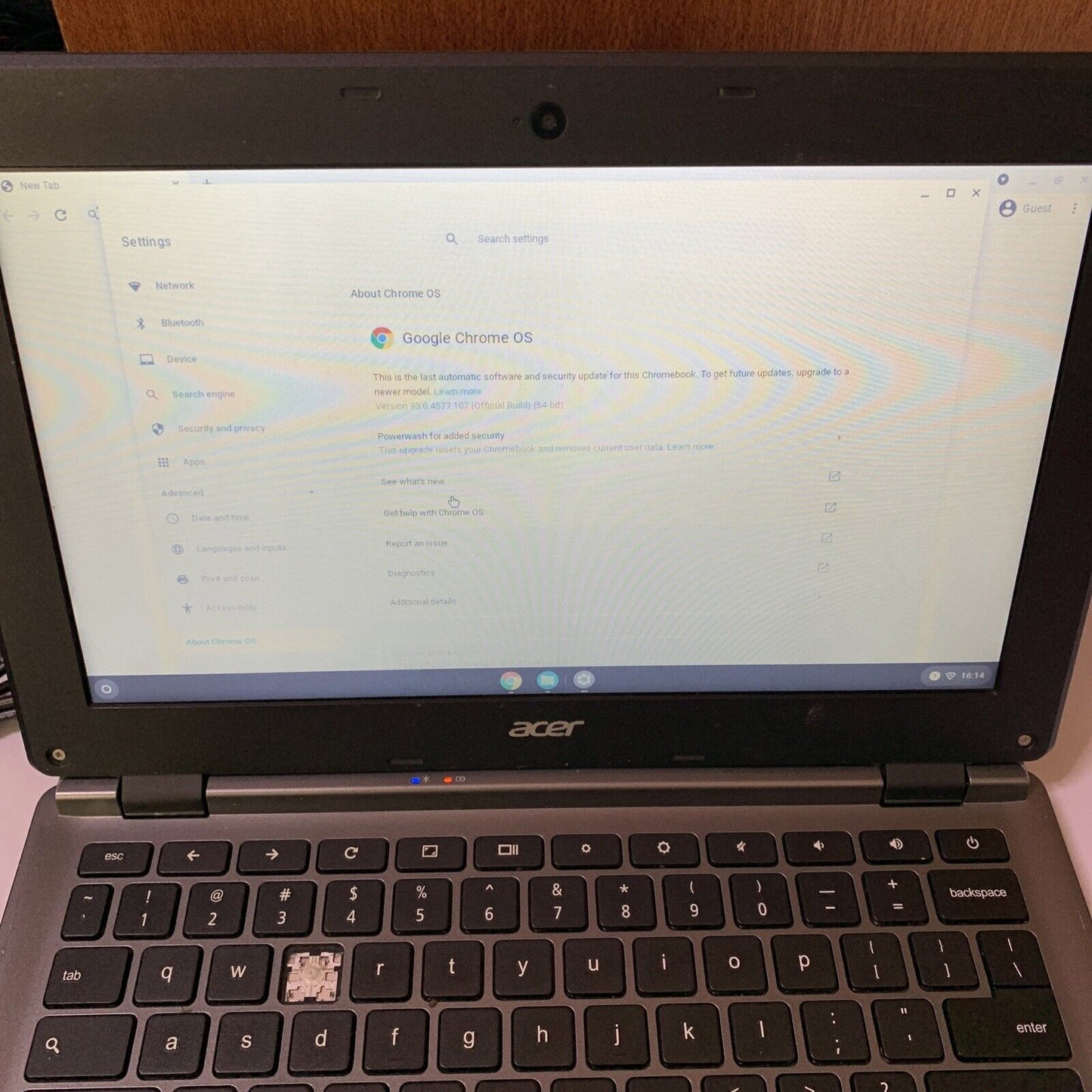 Acer C730-C4V9 Chromebook 11.6" Intel N2930 2.16 GHz *Missing Key + Flat Battery