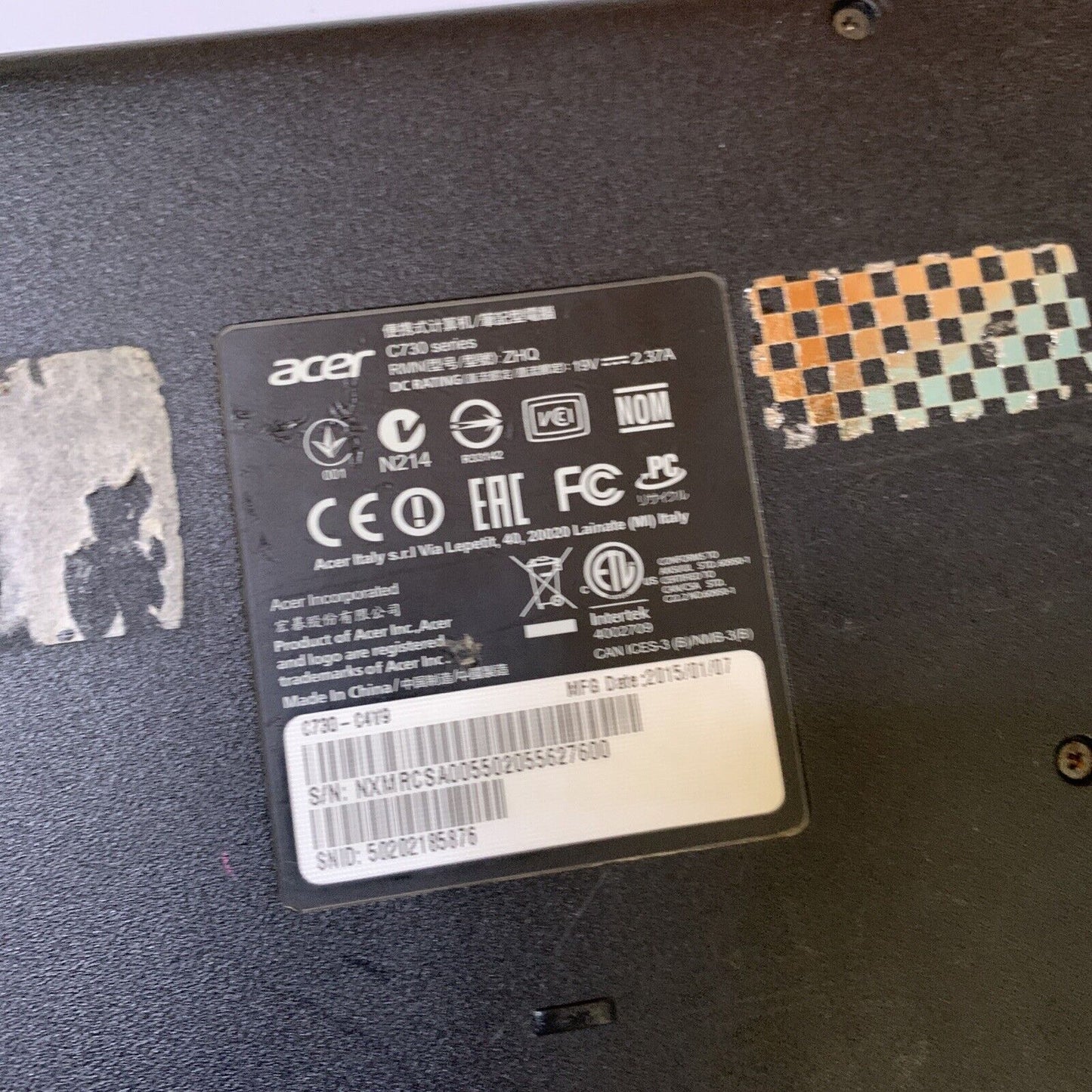 Acer C730-C4V9 Chromebook 11.6" Intel N2930 2.16 GHz *Missing Key + Flat Battery