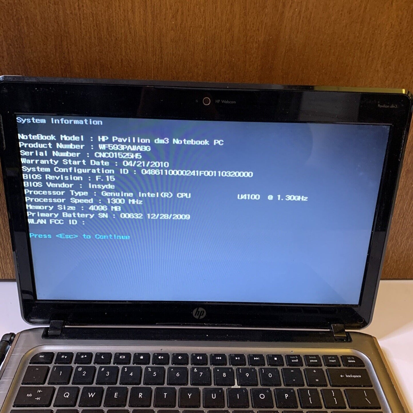 HP Pavilion DM3 Laptop 13.3" Intel U4100 1.3Ghz 4GB *Flat Battery No Back cover