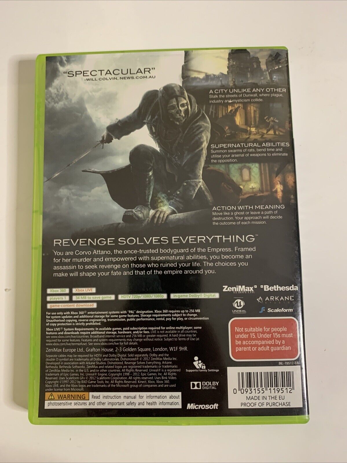 Dishonored Microsoft Xbox 360 PAL 2012 Game Complete