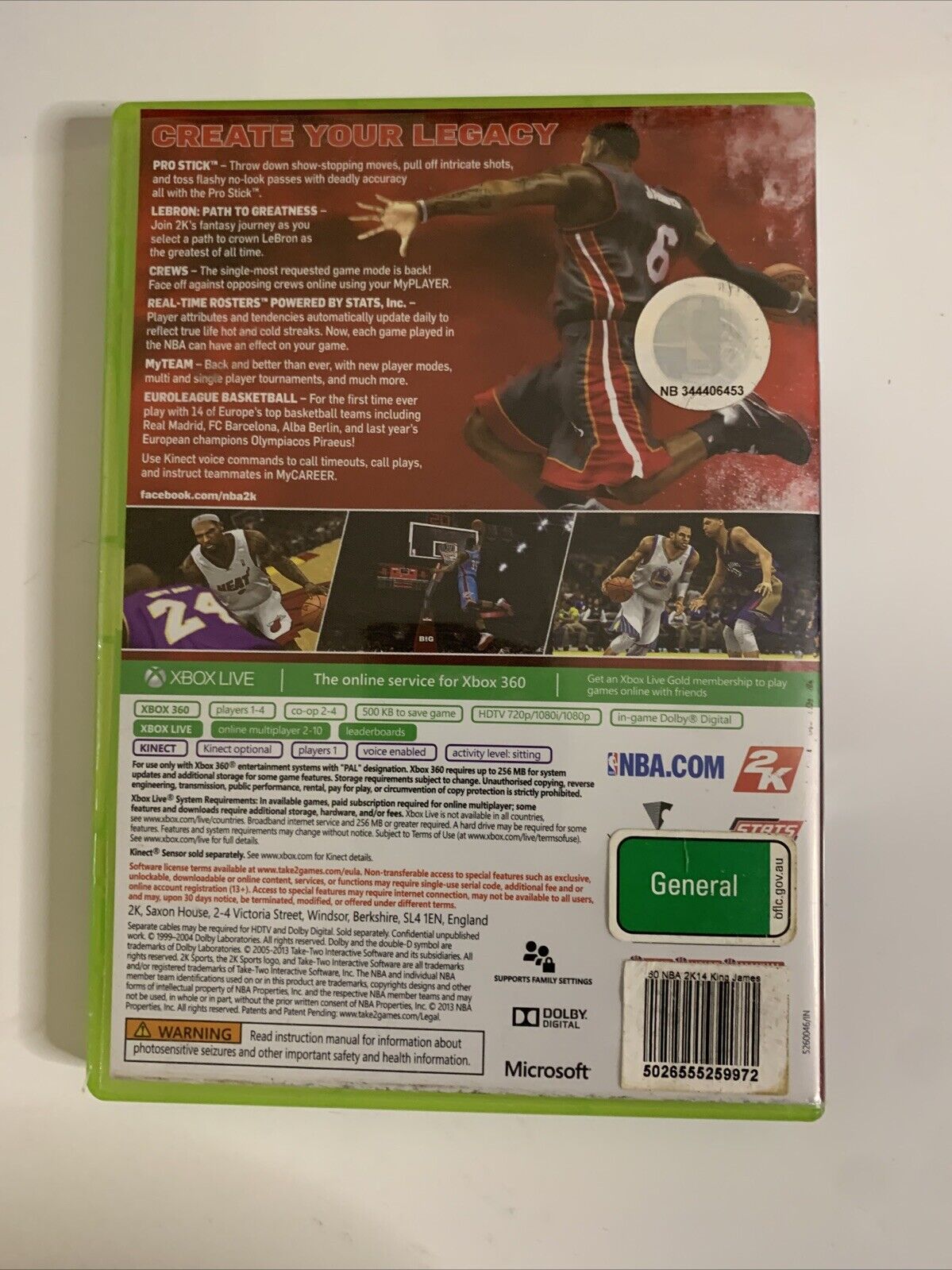 NBA 2k14 Lebron Cover Microsoft XBOX 360 PAL Basketball 2014 Game Complete