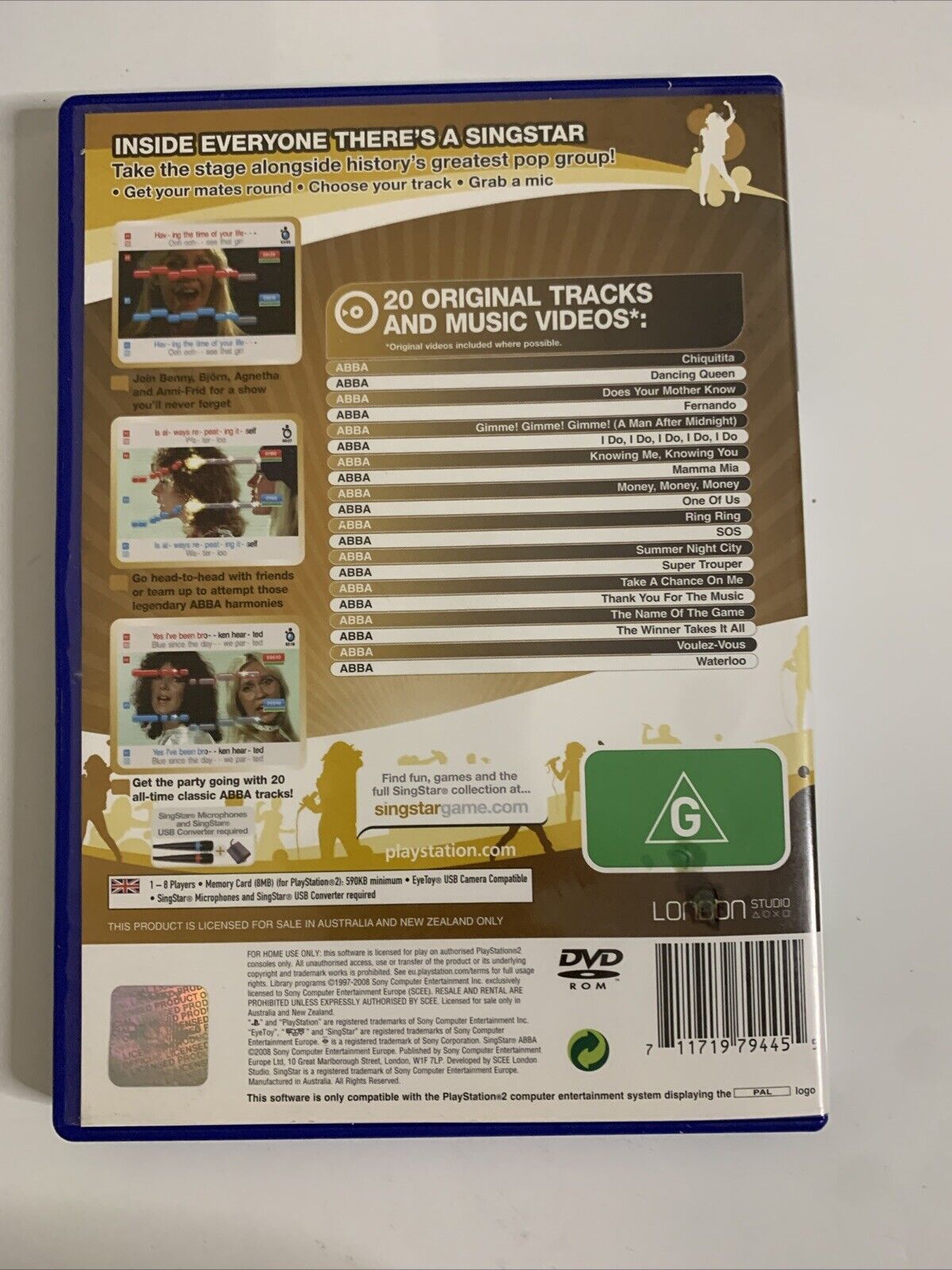 Singstar ABBA PS2 Sony PlayStation 2 PAL 2008 Karaoke Game