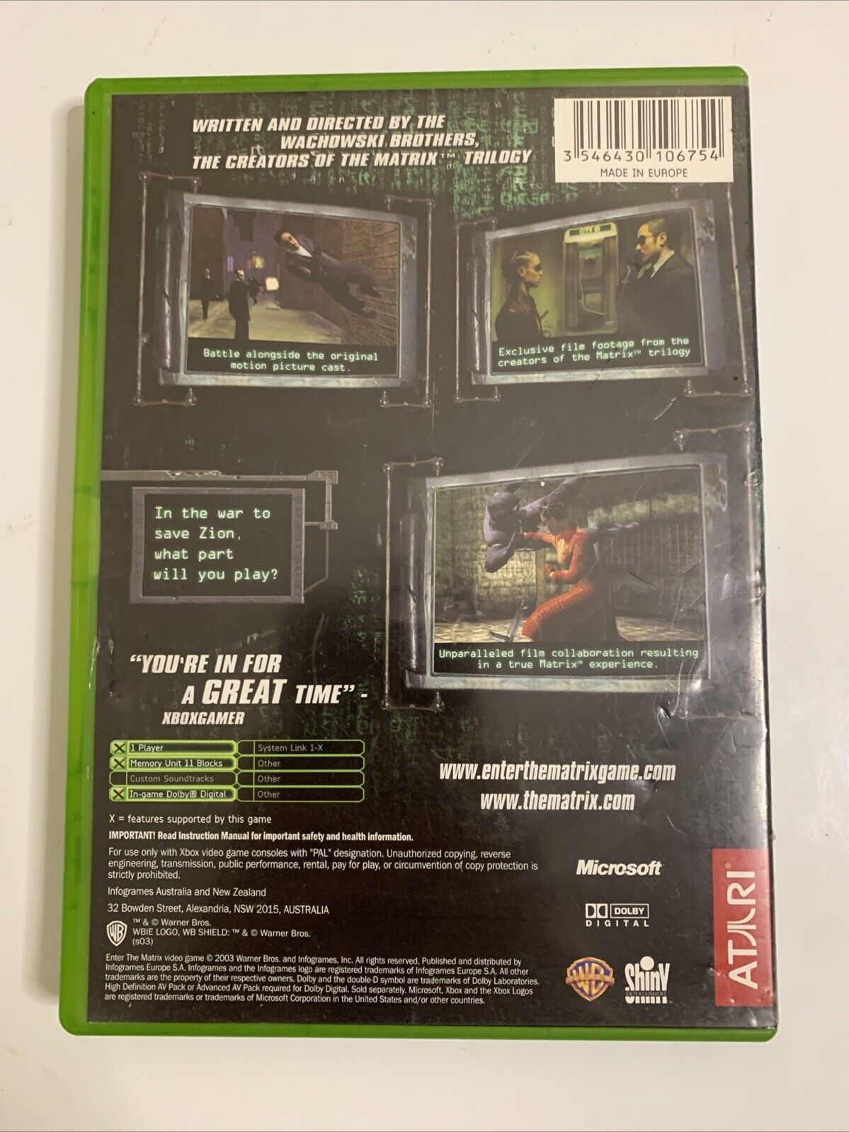 Enter The Matrix Microsoft XBOX Original Atari PAL 2003 Game Complete