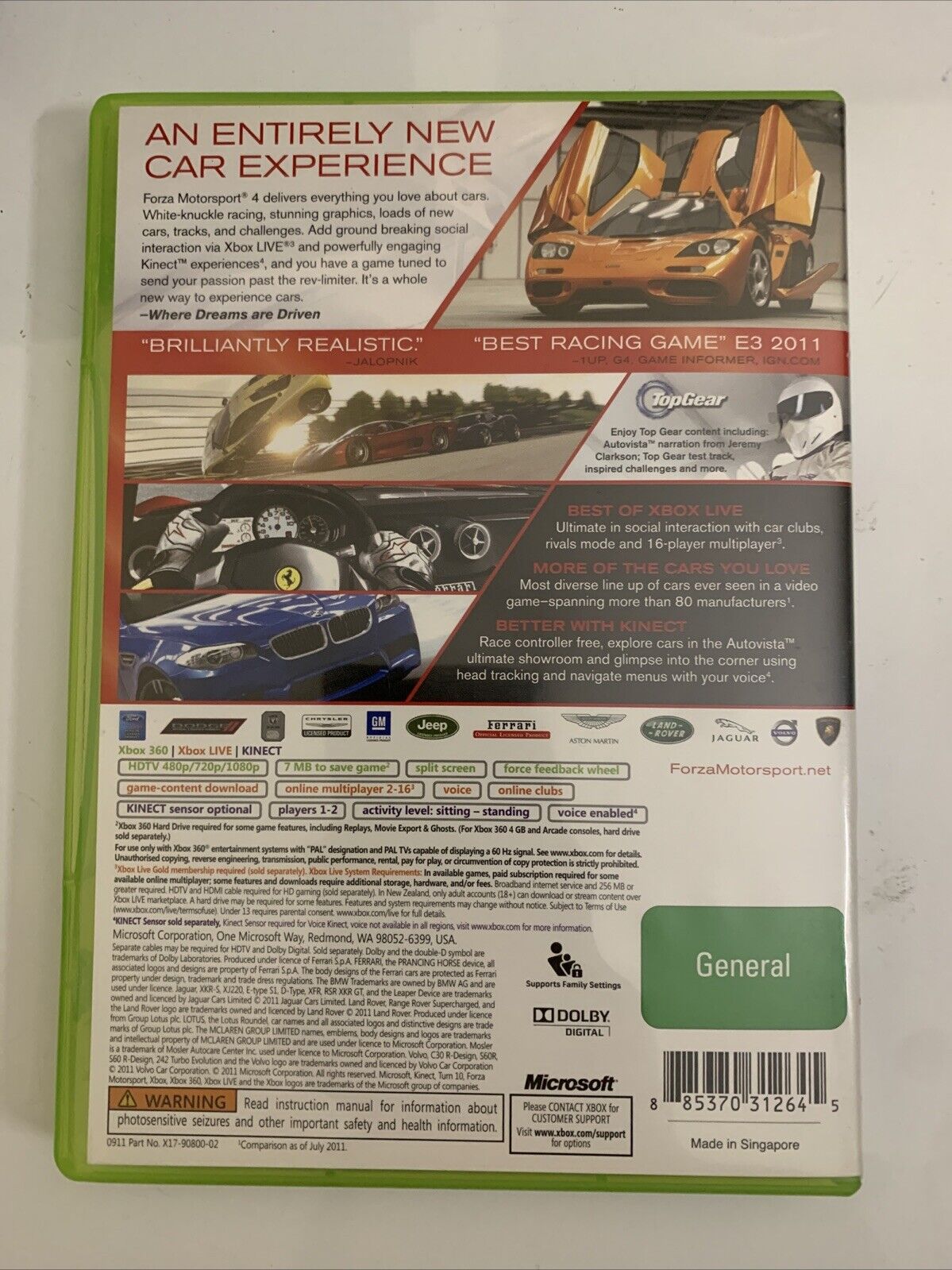 Forza Motorsport 4  Microsoft Xbox 360 PAL 2011 Car Racing Game Complete