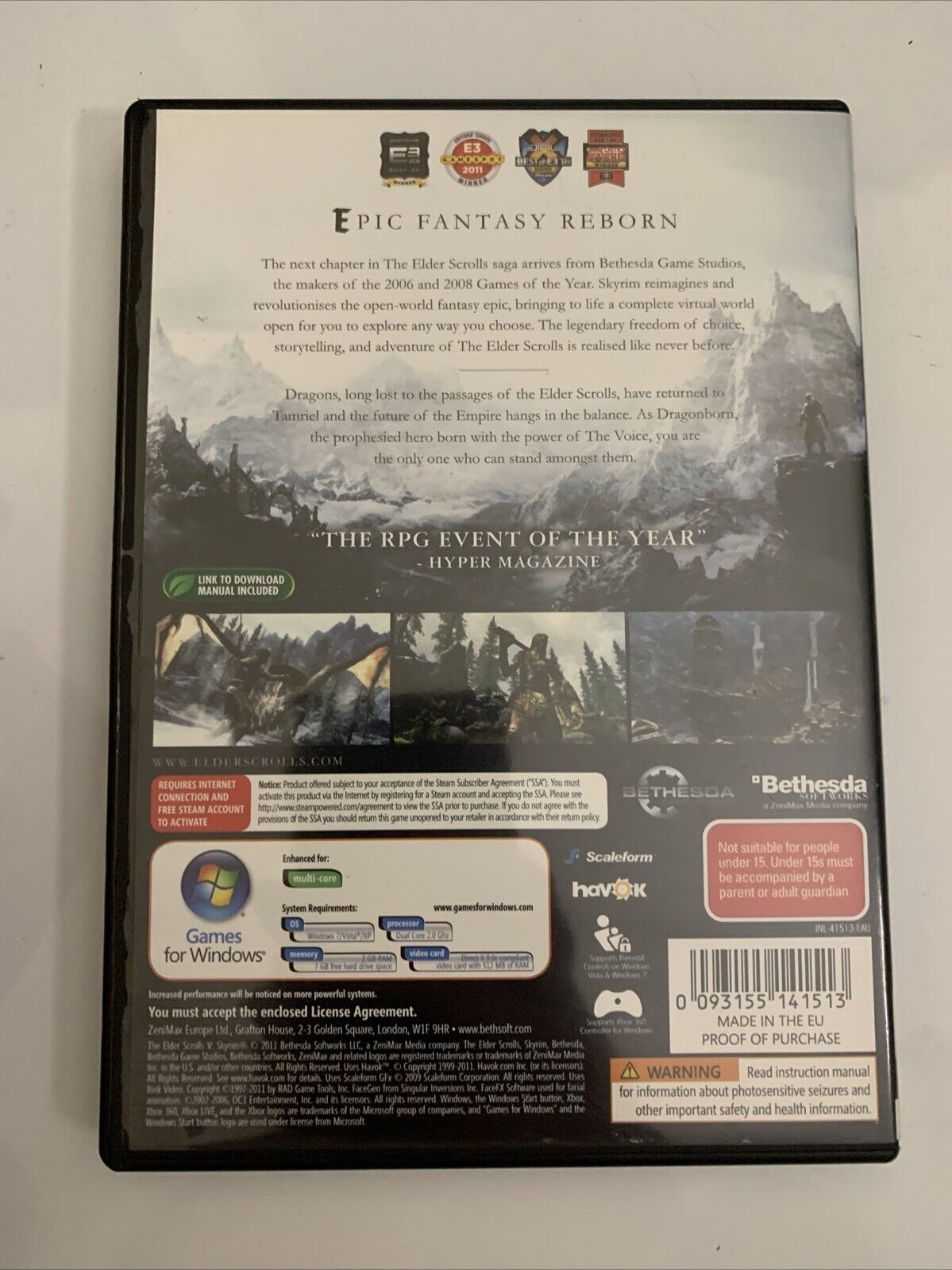 The Elder Scrolls V Skyrim PC Windows DVD Game