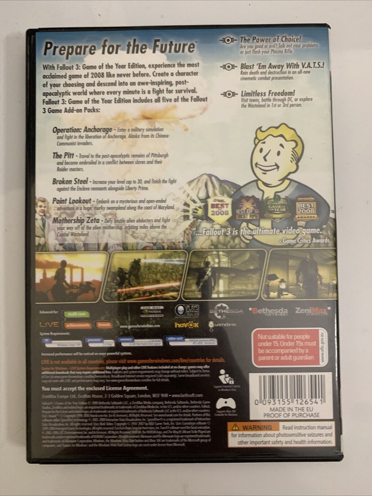 Fallout 3 Game of the Year Edition GOTY For PC Windows DVD Complete
