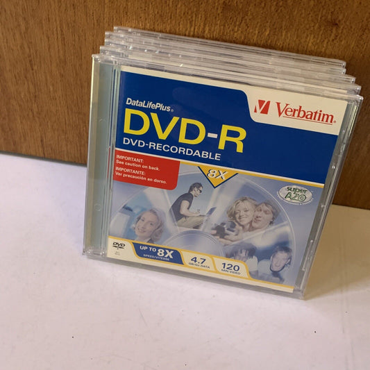 5x Verbatim DVD-R Blank Discs 4.7GB 120 Minutes 8X Recordable Disc Jewel Case
