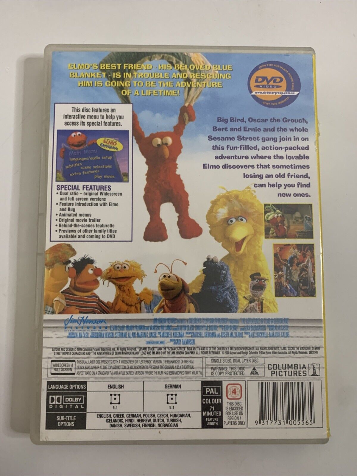 The Adventures of Elmo in Grouchland (DVD, 1999) Region 4